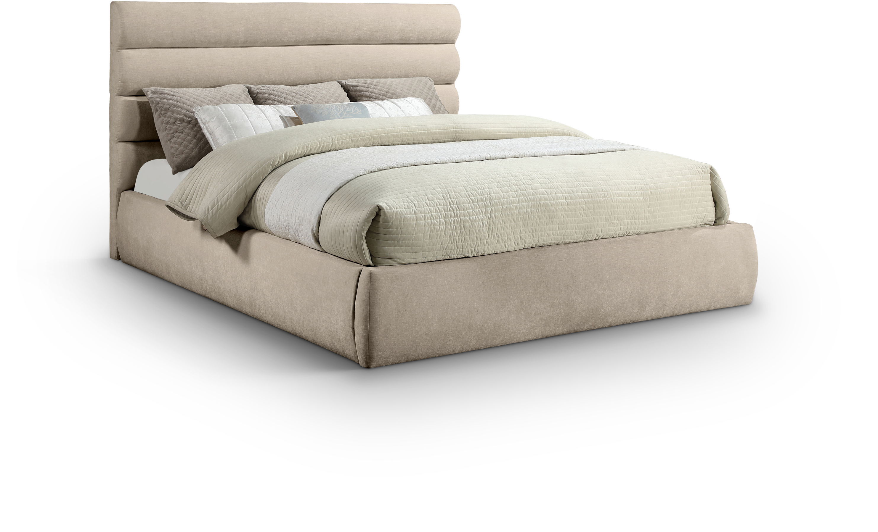 Adam - Chenille Fabric King Bed With 52" Headboard - Beige