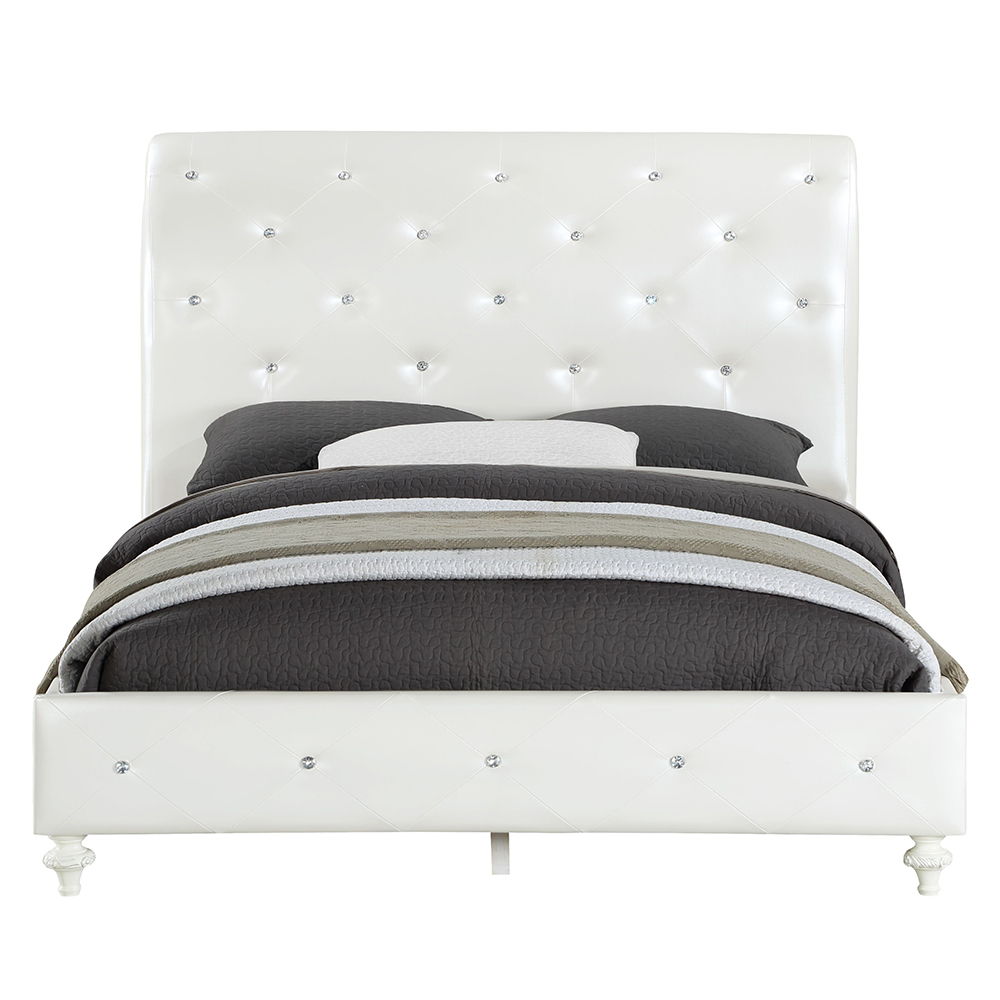 Dorothy - Full Bed - Pearl White Synthetic Leather & Ivory, silver, view 7