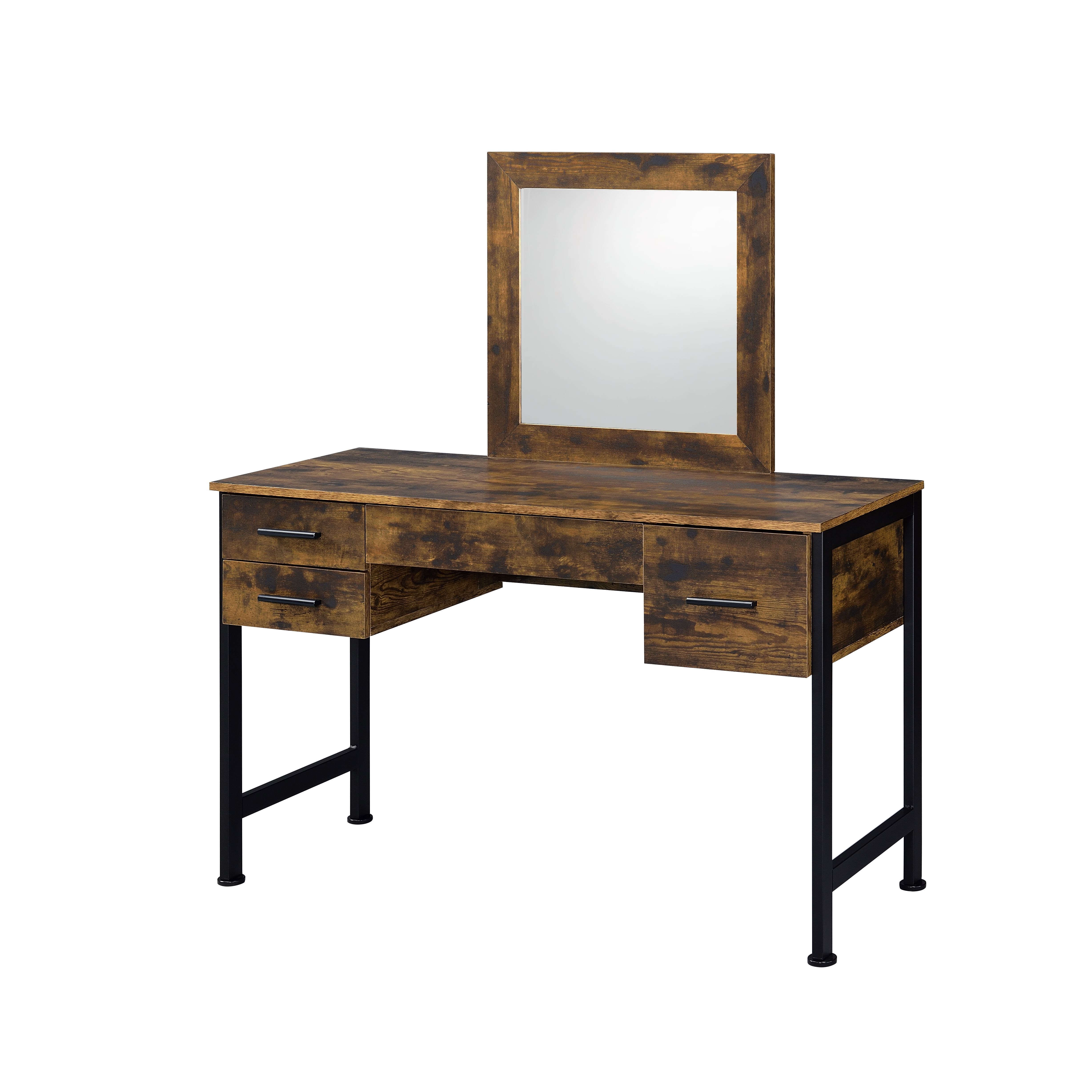 Juvanth - Vanity Desk & Mirror - Rustic Oak & Black, dark brown