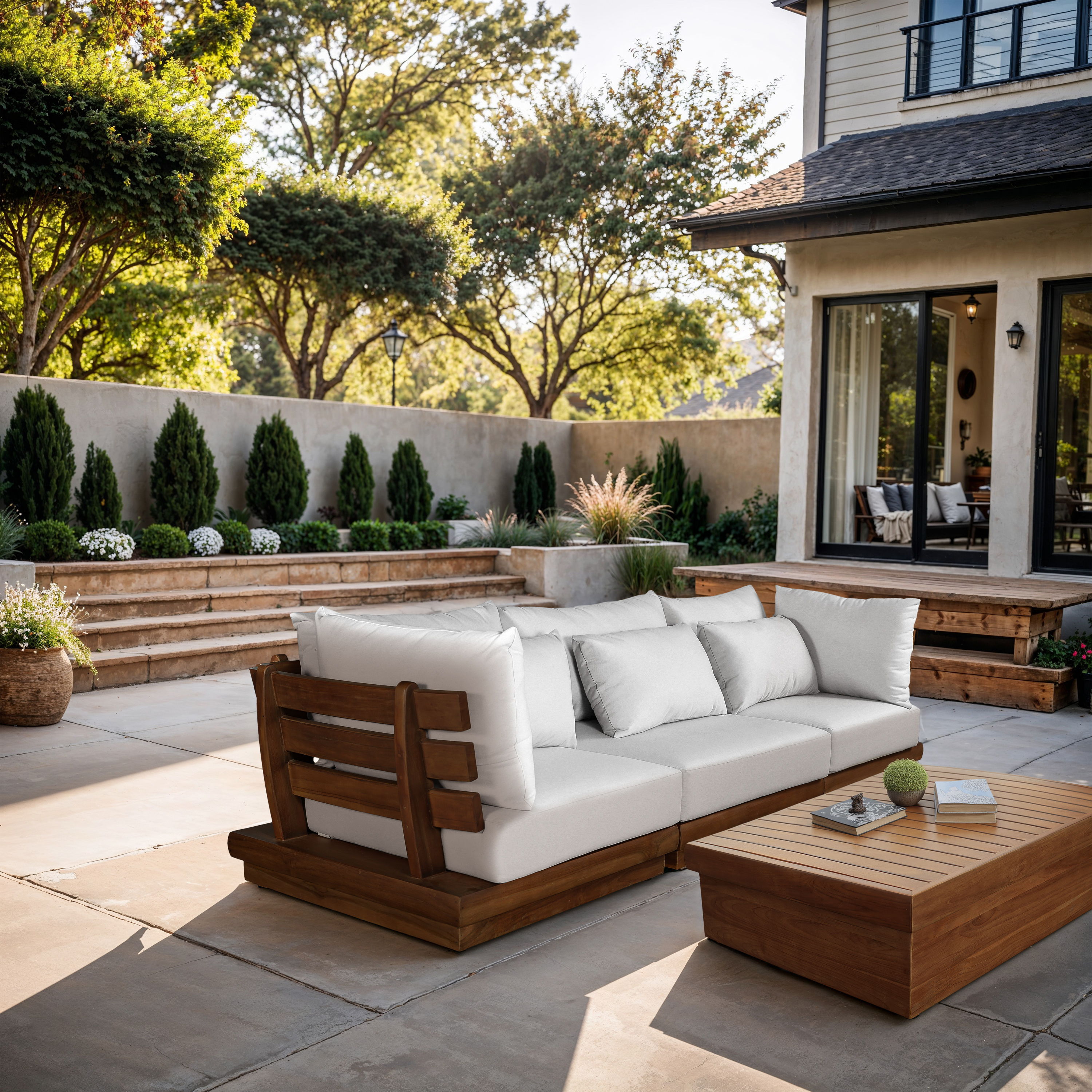 Mirella - 3 Piece Water Resistant Fabric 113" Outdoor Patio Modular Sofa - Off-White