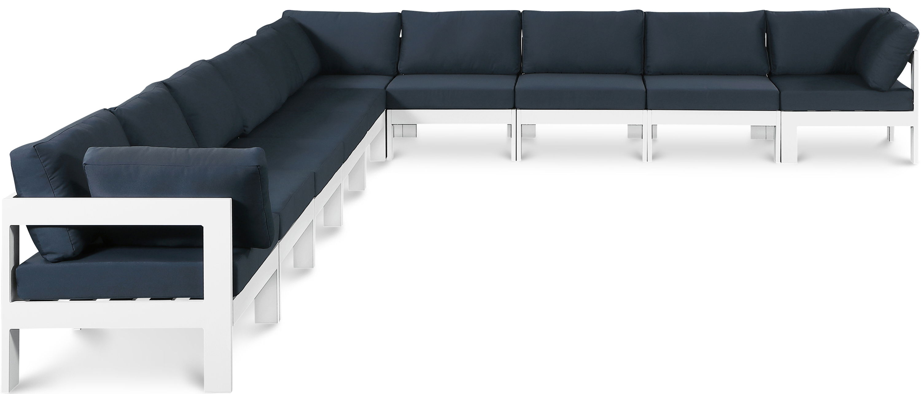 Nizuc - Outdoor Patio 10 Piece Modular Corner Sectional With White Frame - Navy