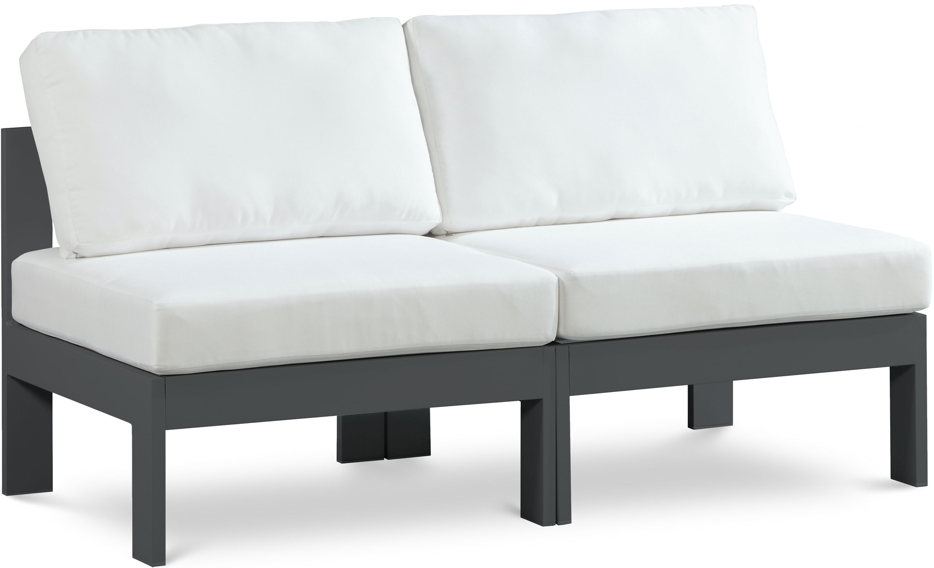 Nizuc - Outdoor Patio 2 Seat Armless Modular Sofa With Gray Frame - White