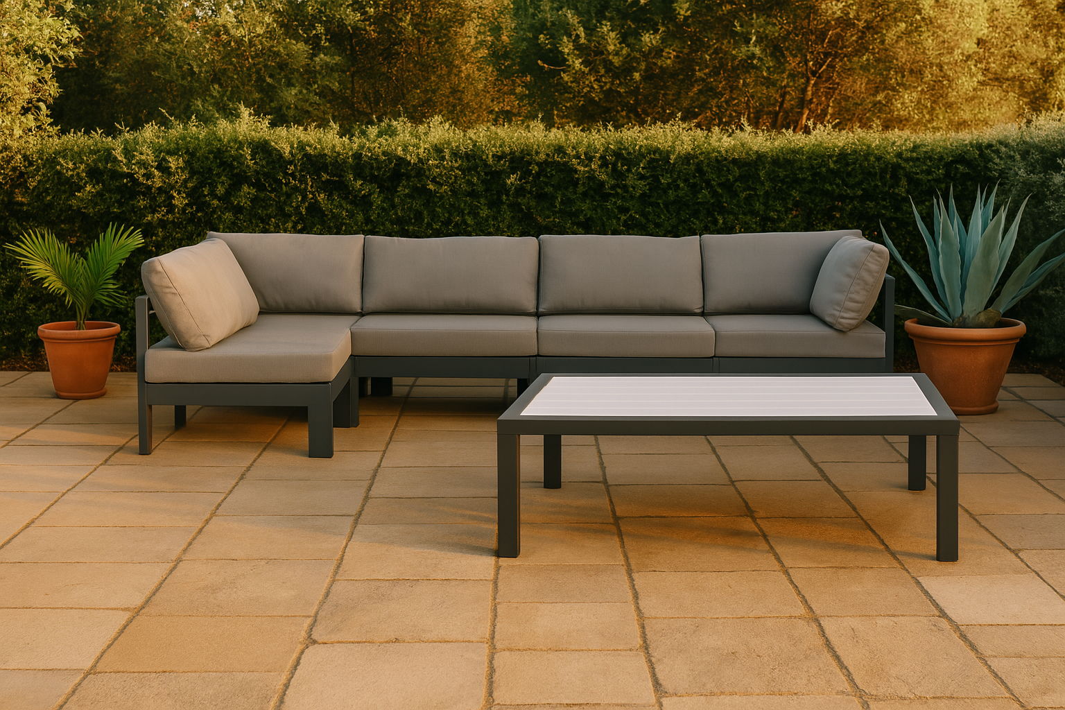 Nizuc - Outdoor Patio 5 Piece Modular Sectional With Gray Frame - Gray