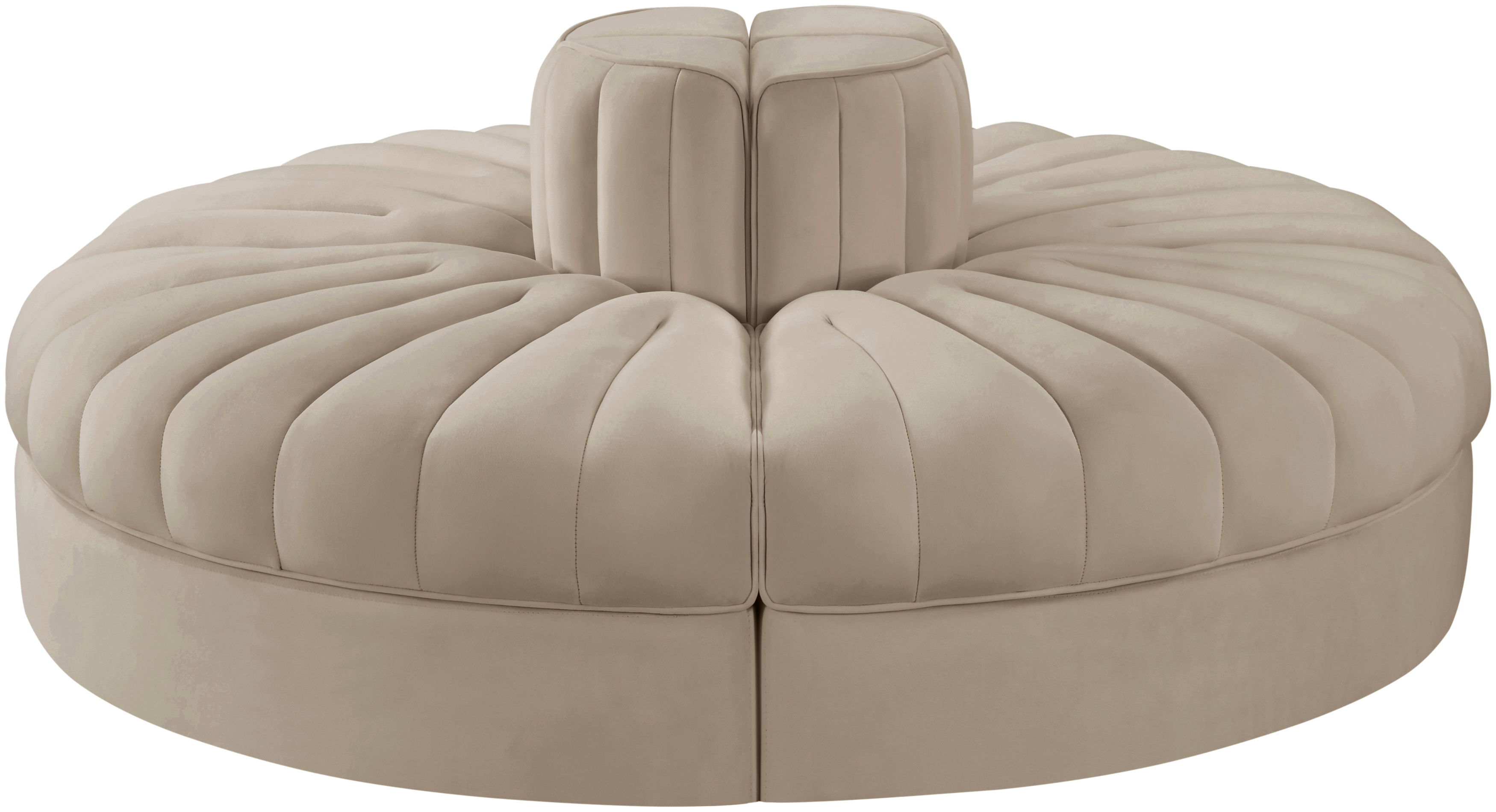 Rummi - Round Velvet Performance Fabric Upholstered 4 Piece Modular Sofa - Beige