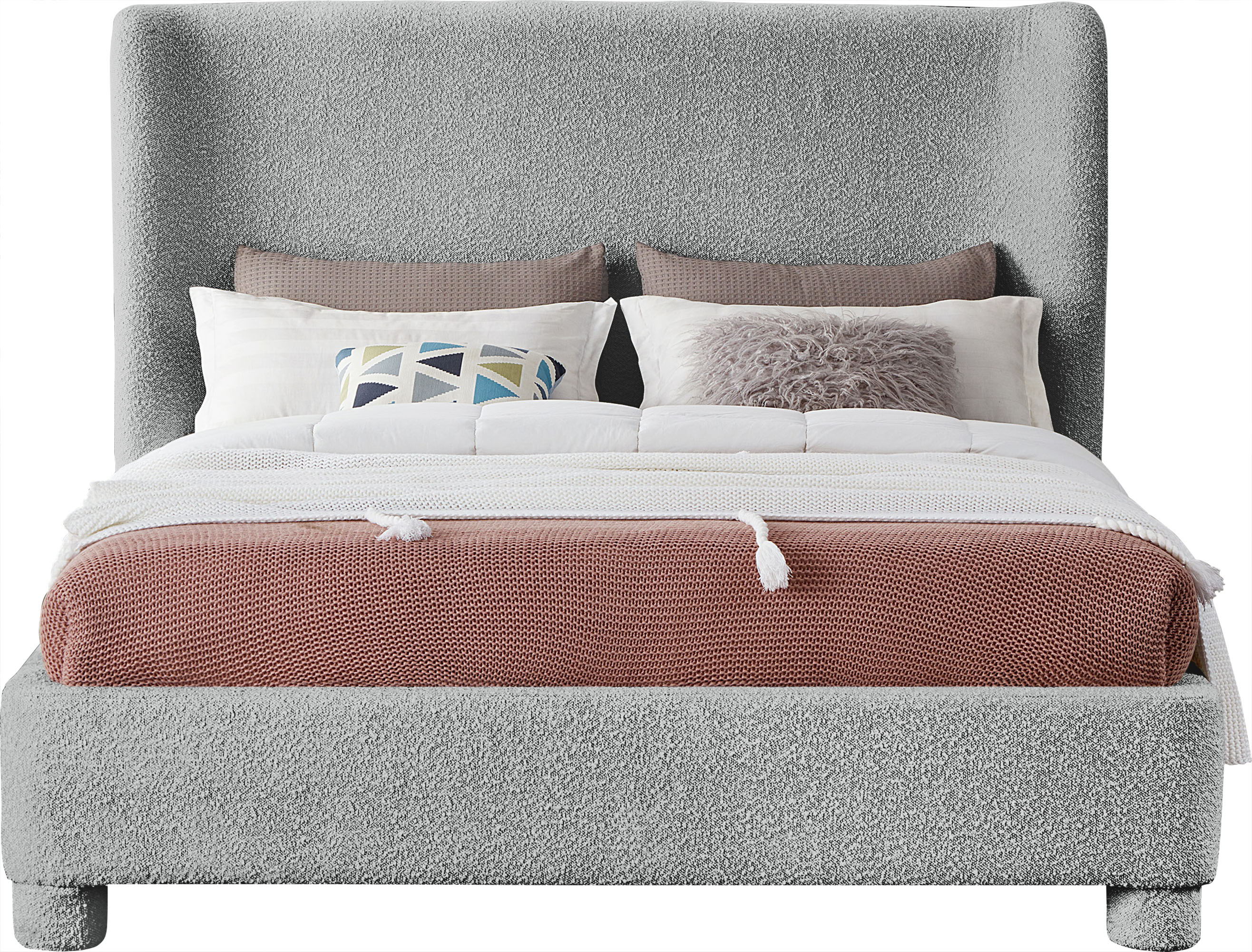 Penny - Boucle Fabric Queen Bed - Gray