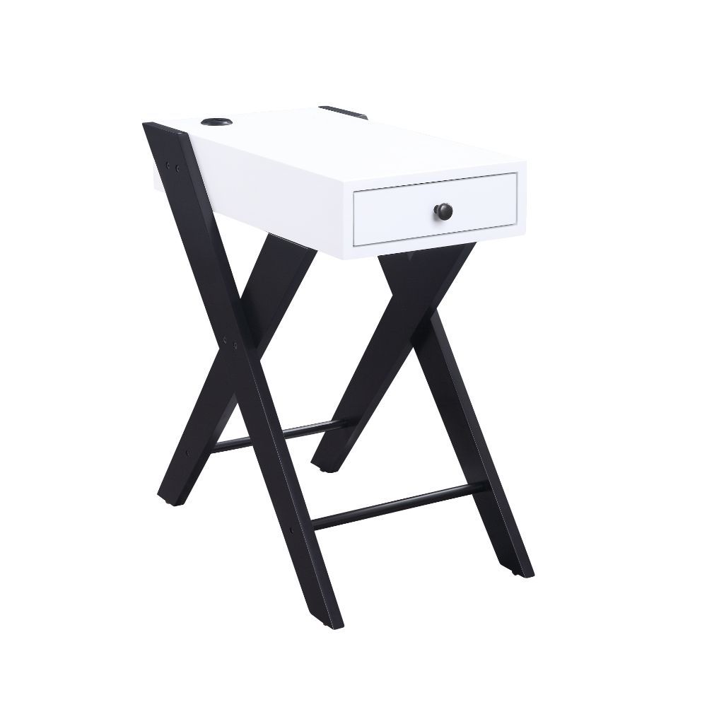 Fierce - Accent Table With USB - White & Black, white