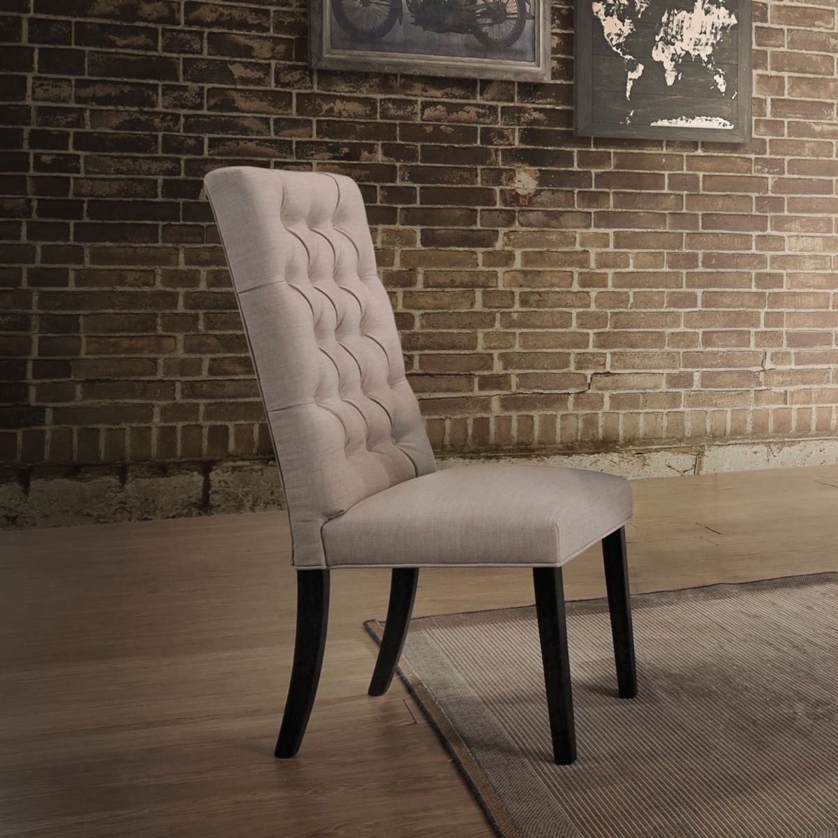 Morland - Side Chair (Set of 2) - Tan Linen & Vintage Black, beige