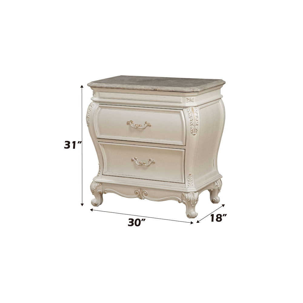 Chantelle - Nightstand With Marble Top - Pearl White, white, view 2