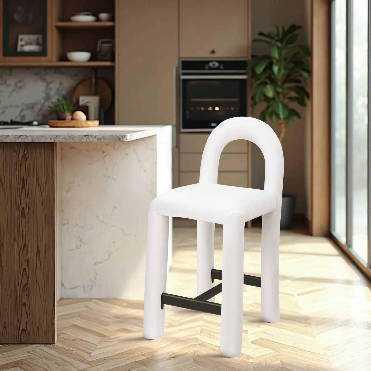 Amari - Chenille Fabric Stool - Cream