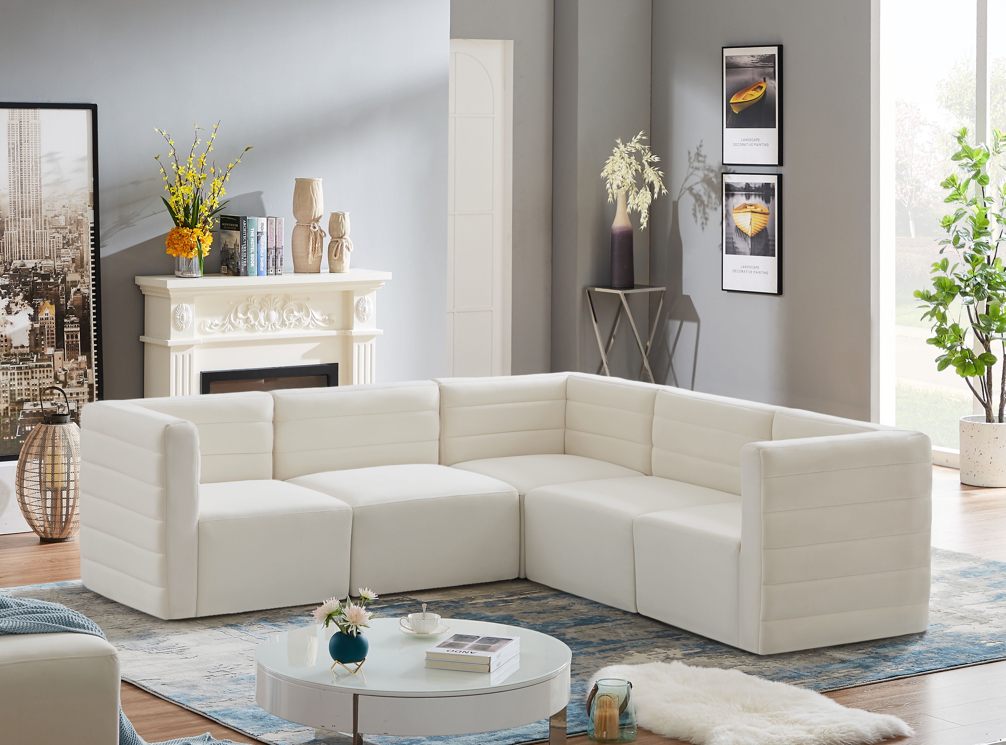 Quincy - 5 Piece Modular Corner Sectional - Cream