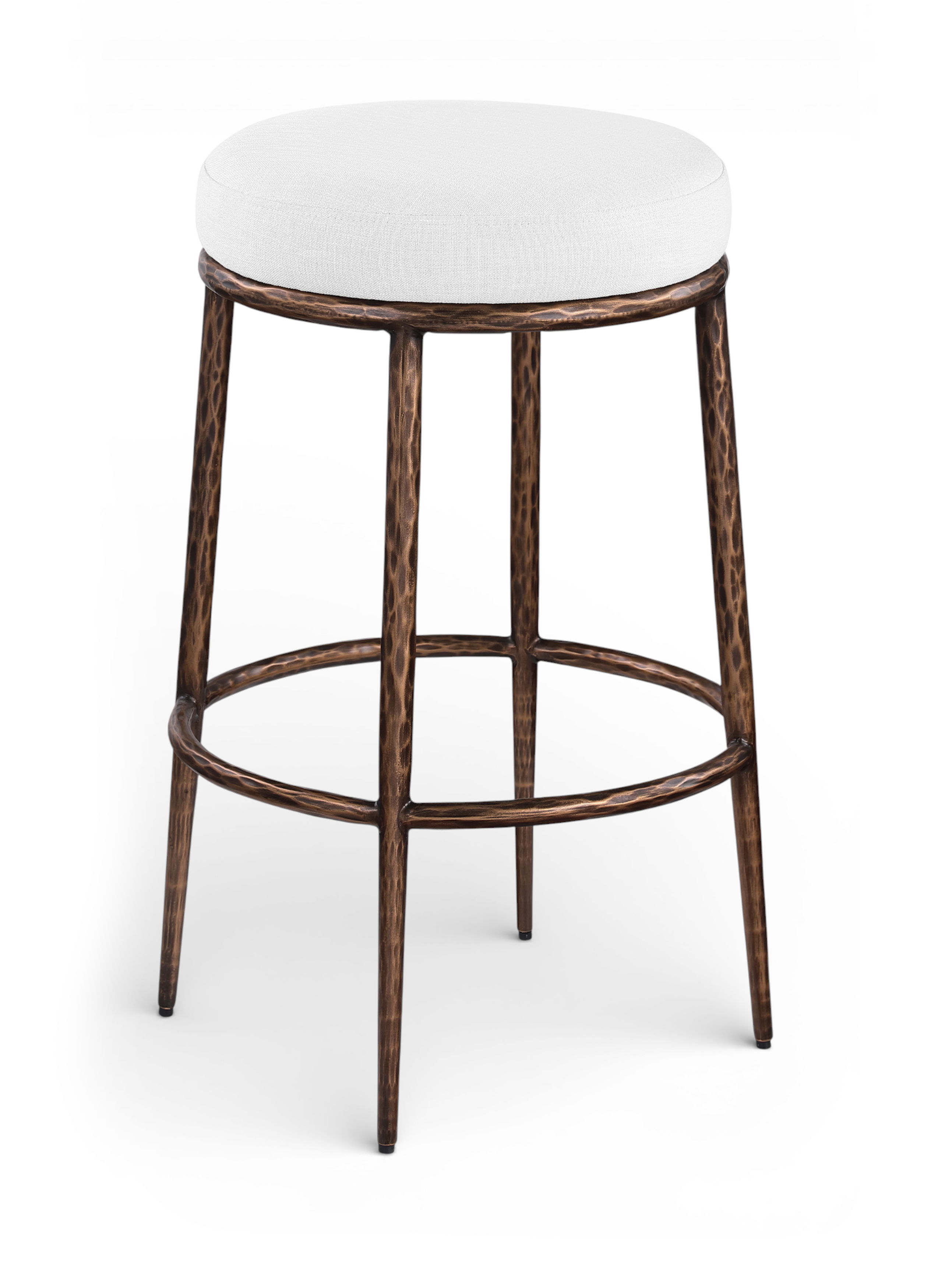 Ferro - Performance Fabric Upholstered Backless Bar Stool - White / Antique Bronze