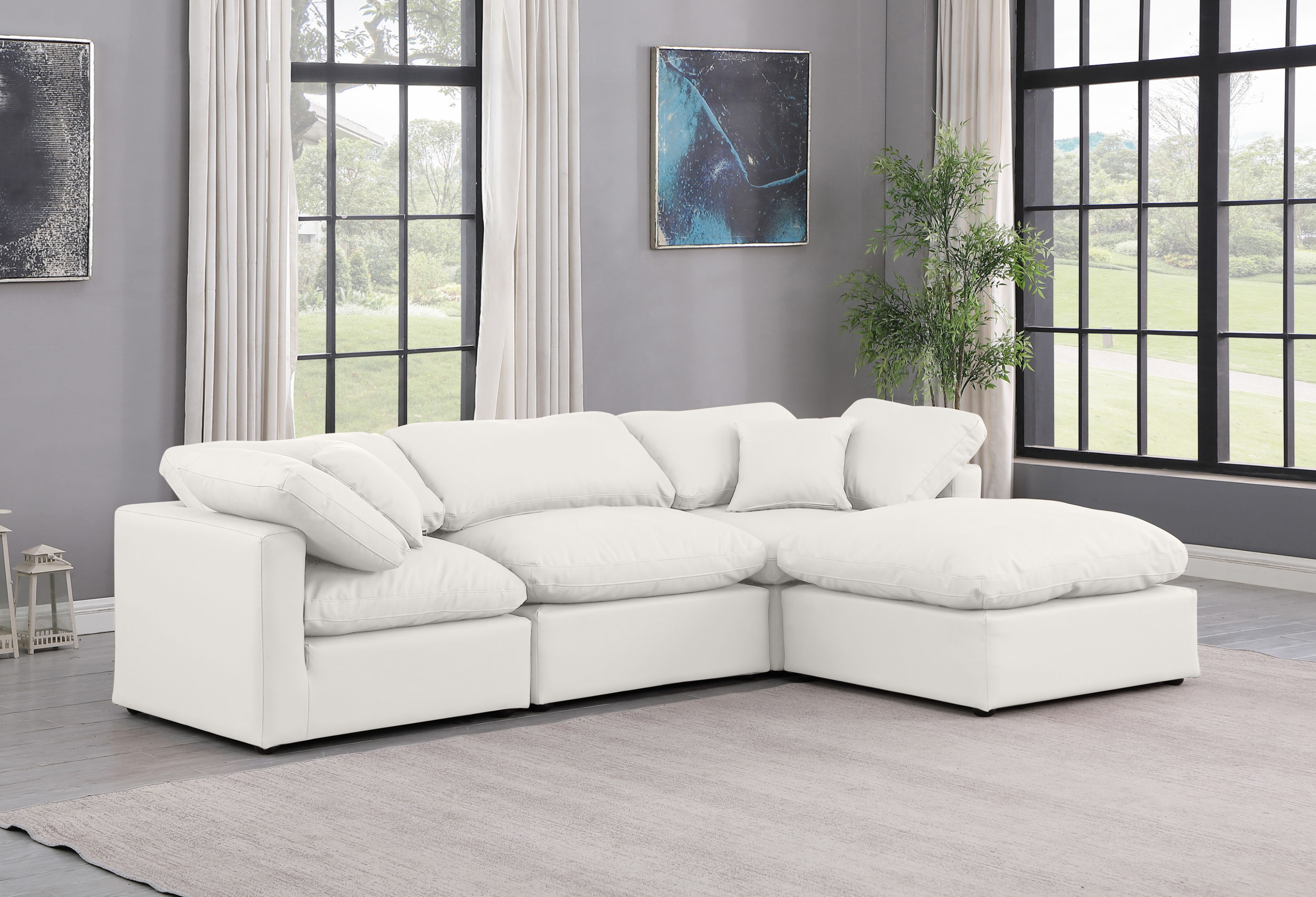Indulge - Faux Leather 4 Piece Modular Sectional With Chaise - Cream