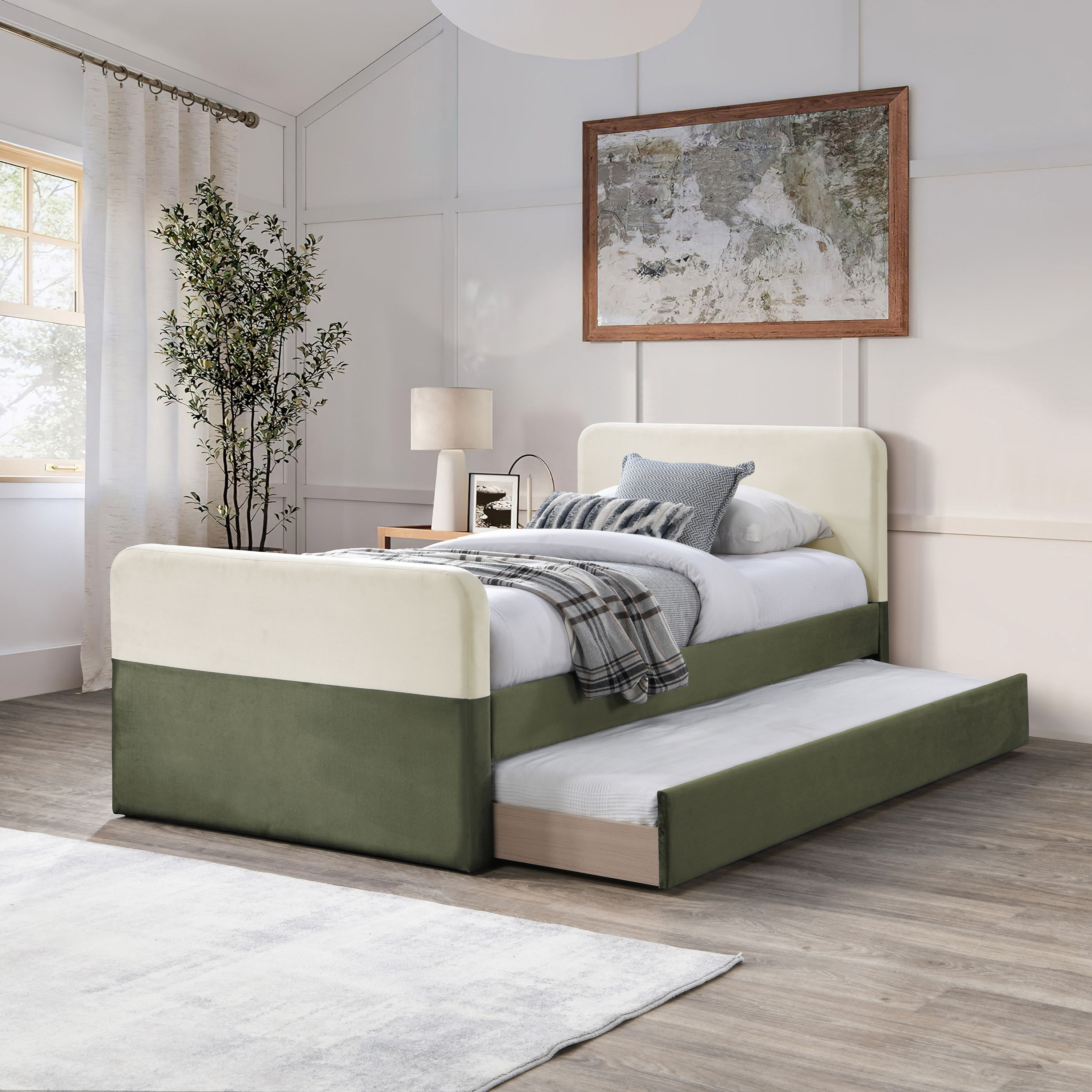 Ivy - Twin Trundle / Storage Bed - Olive / Cream