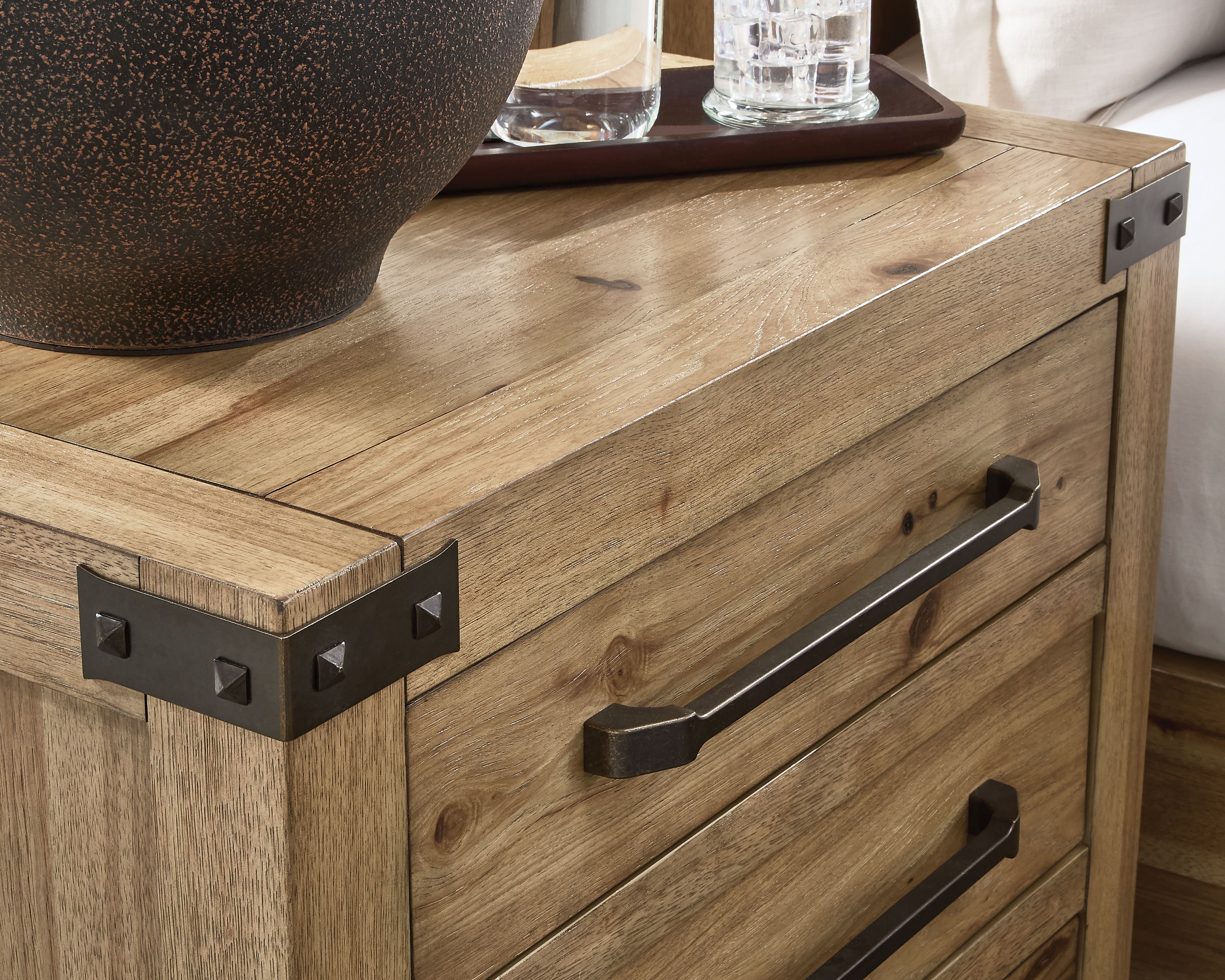 Ashley Furniture Ridgester - Three Drawer Night Stand - Light Brown - Image 7