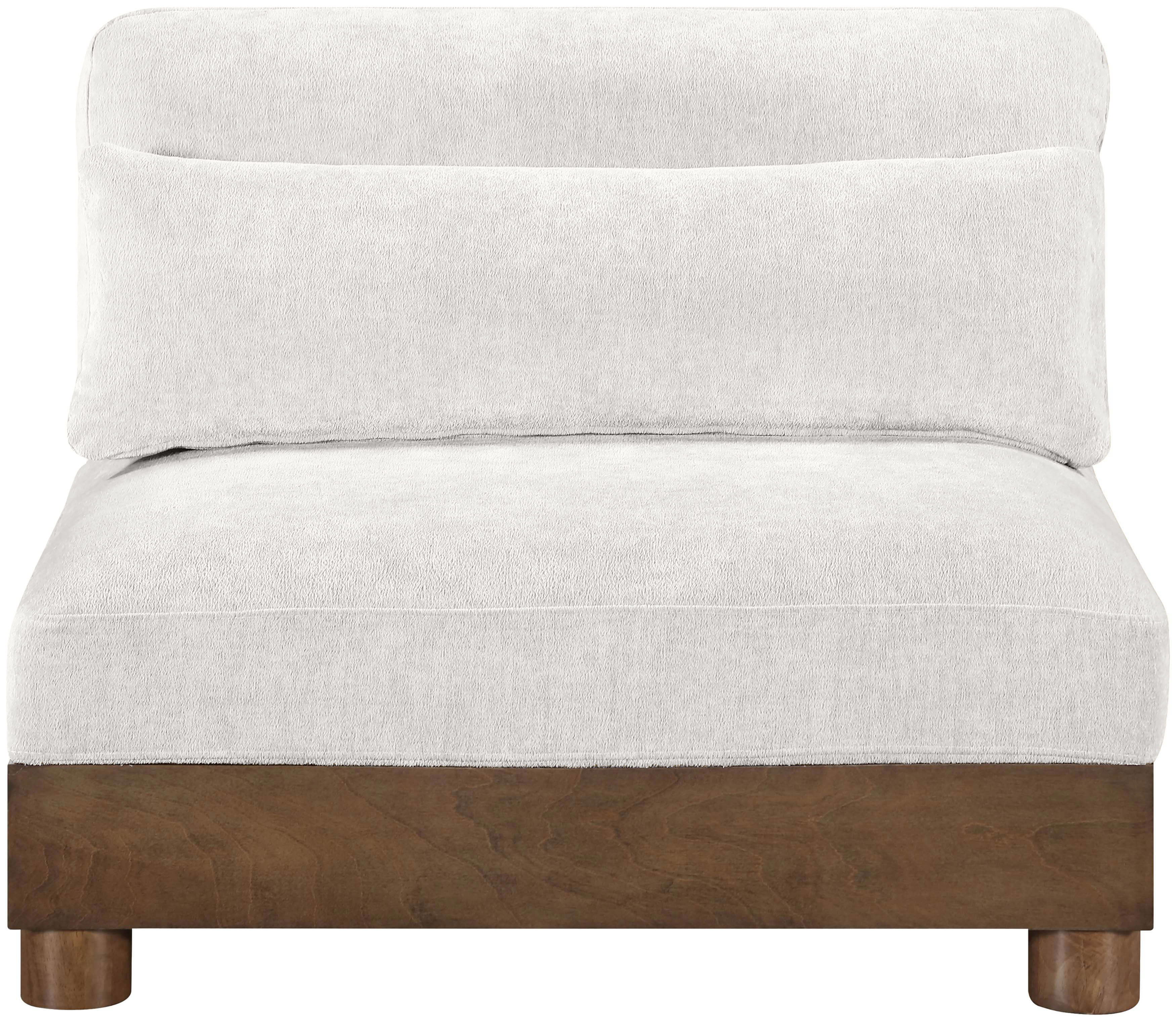 Turin - Chenille Fabric Upholstered Modular Armless Chair - Cream / Brown Walnut