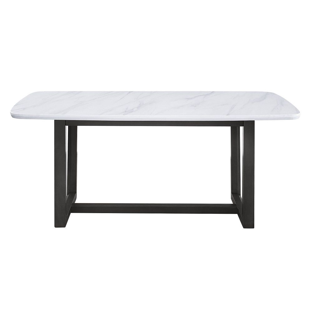 Madan - Dining Table With Marble Top - Marble Top & Weathered Gray, white, view 6