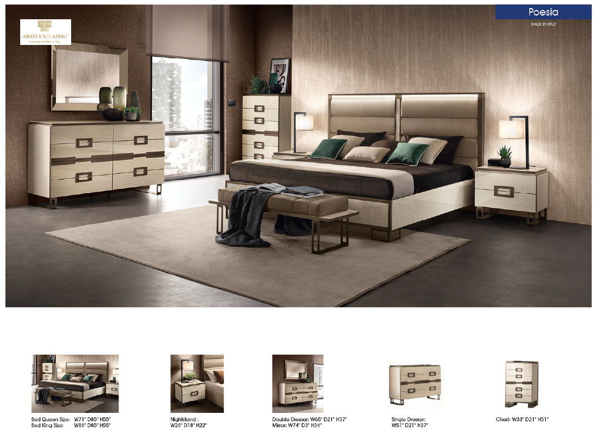 Poesia - King Size Bed Upholstered - Light Beige