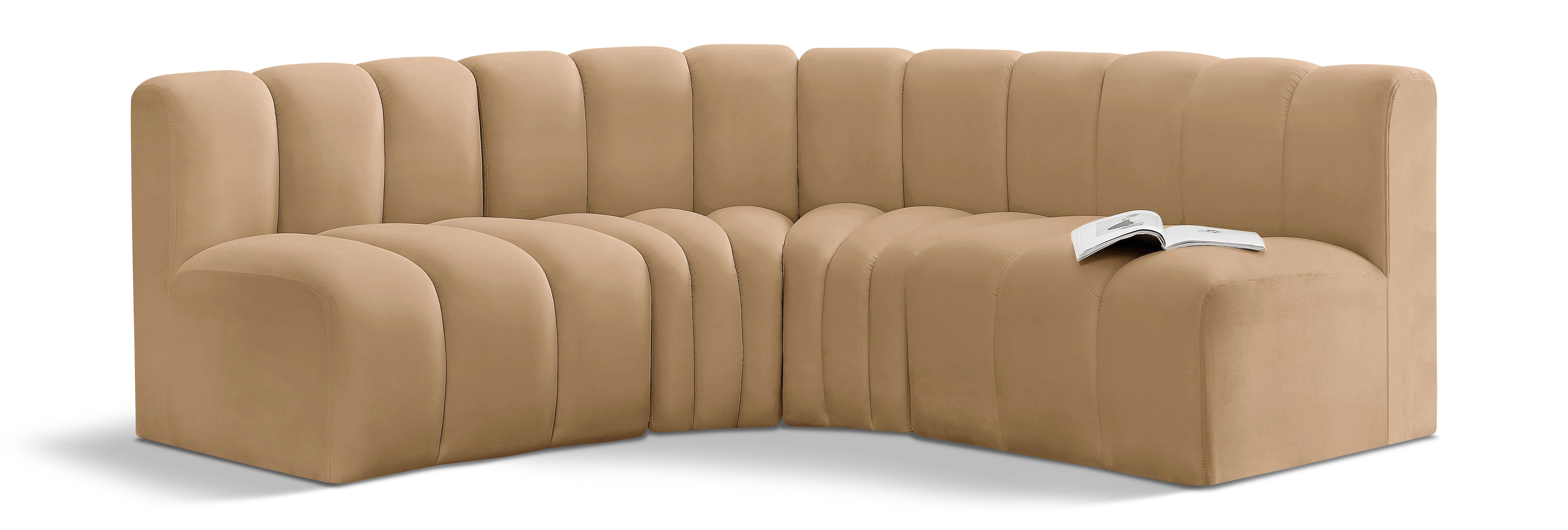 Arc - Velvet 4 Piece Corner Modular Sofa - Camel