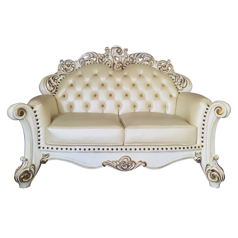 Vendome - Loveseat With 3 Pillows - Champagne Synthetic Leather & Antique Pearl, beige, view 2