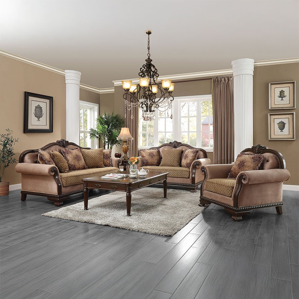 Chateau De Ville - Loveseat With 3 Pillows (Same Lv01589) - Fabric & Espresso, beige, view 3