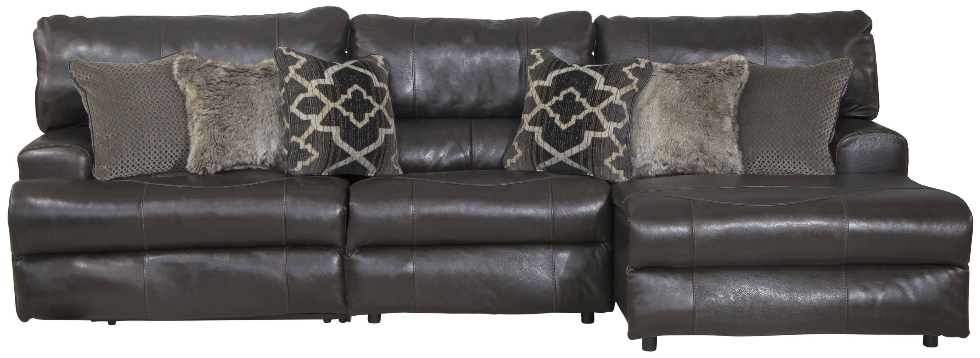 Como - 3 Piece Italian Leather Match Manual Reclining Sofa / Chaise With 1 Reclining Seat And RSF Chaise - Chocolate