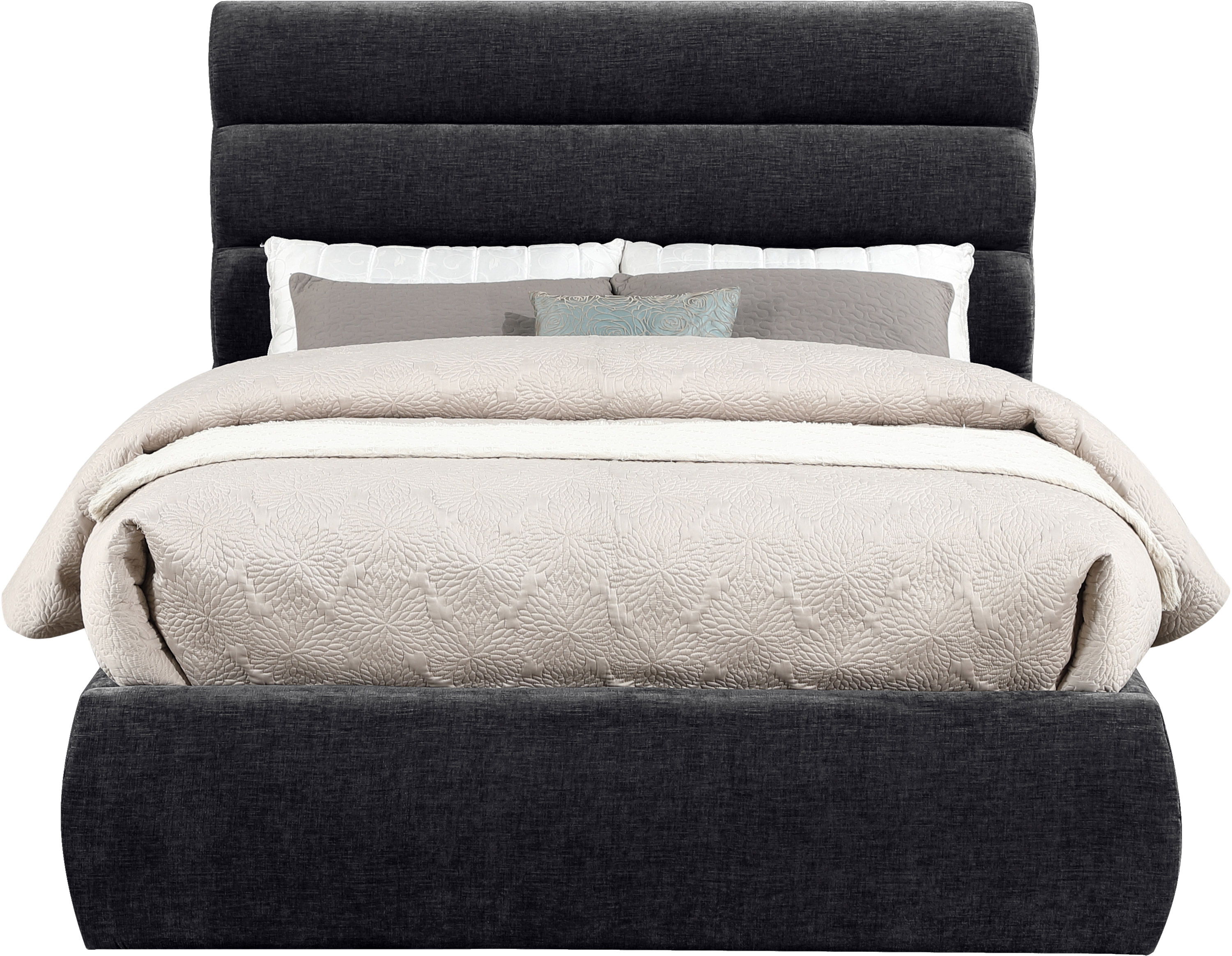 Adam - Chenille Fabric Full Bed With 52" Headboard - Black