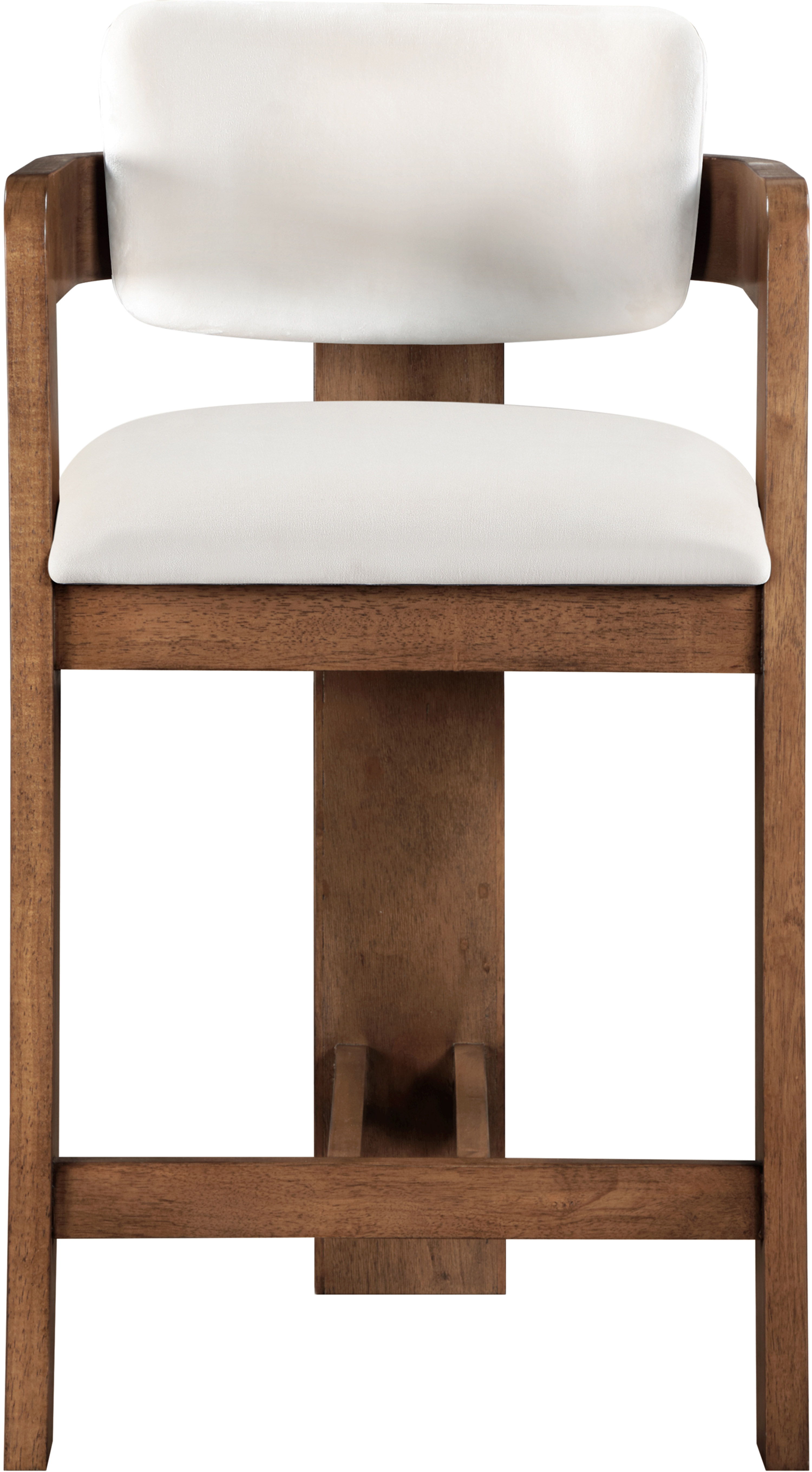 Sacha - Velvet Stool With Brown Base - White
