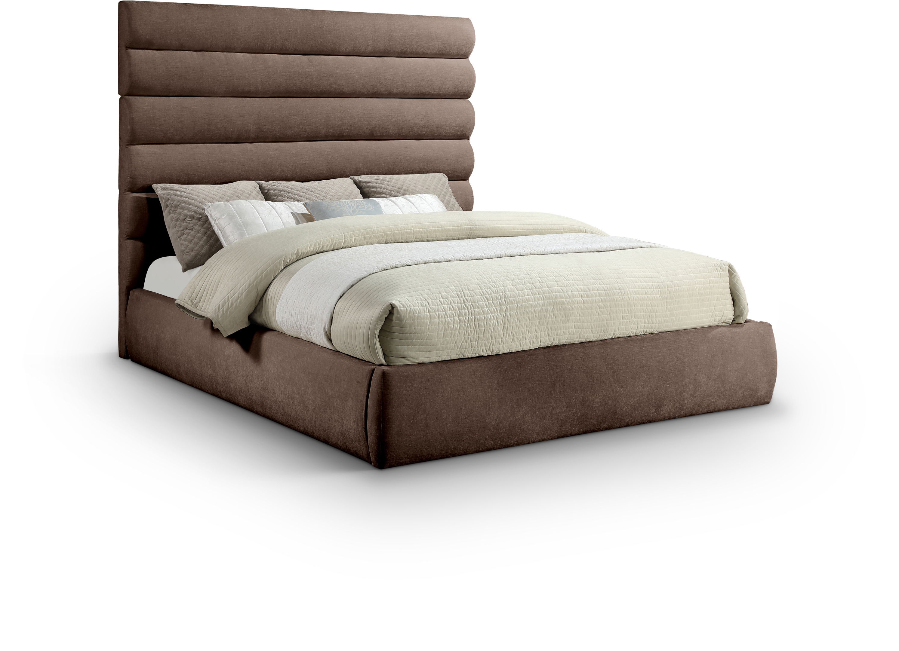 Adam - Chenille Fabric King Bed With 70.5" Headboard - Brown