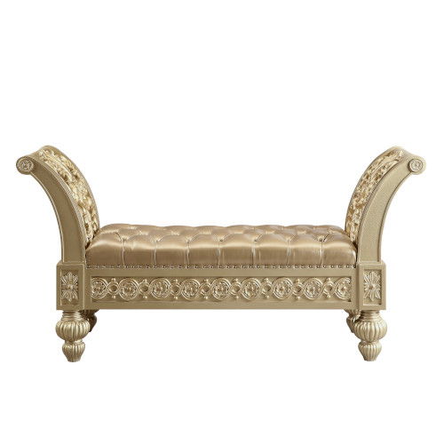 Seville - Bench - Gold Synthetic Leather & Gold, gold, view 3