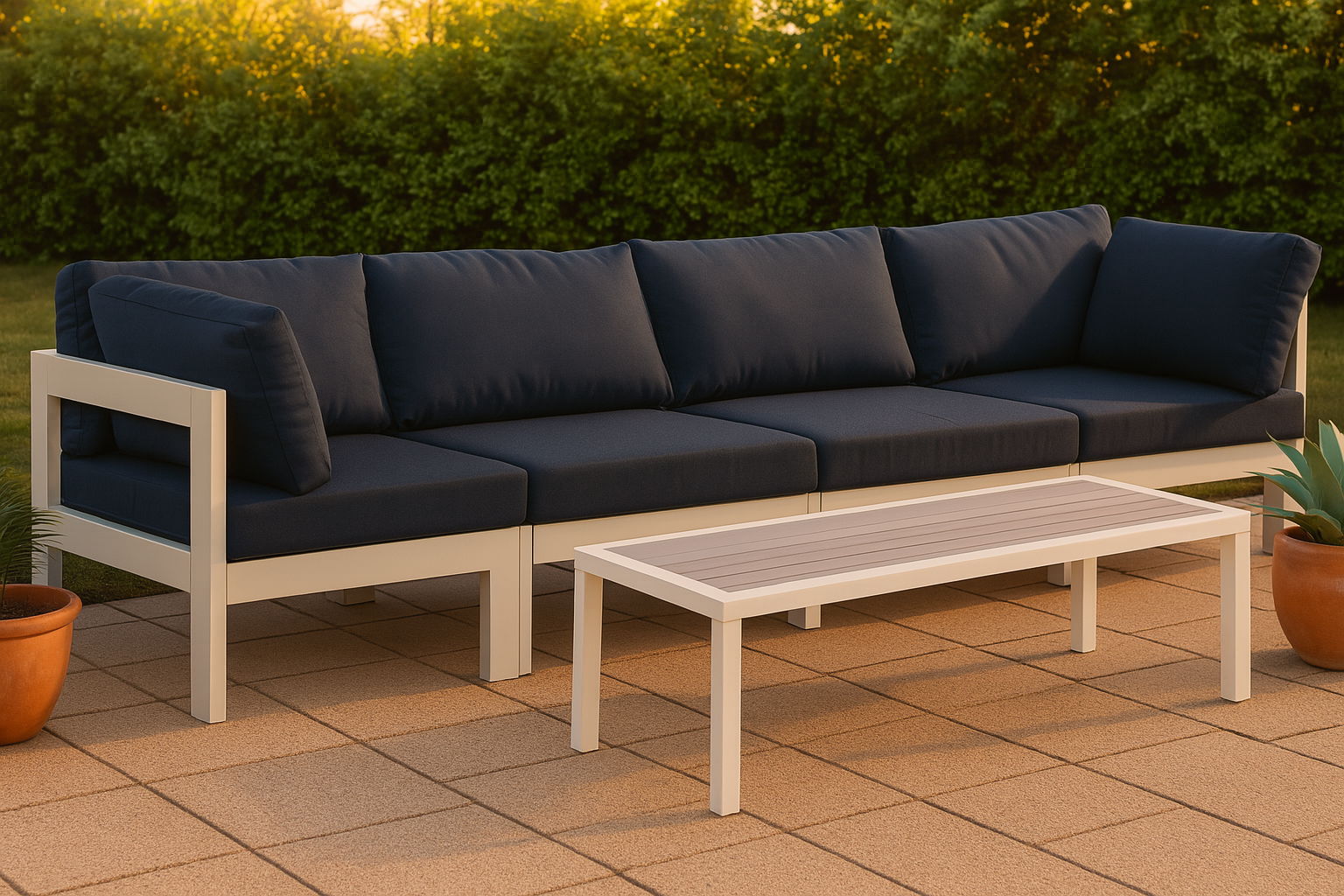 Nizuc - Outdoor Patio 4 Piece Modular Sofa With White Frame - Navy