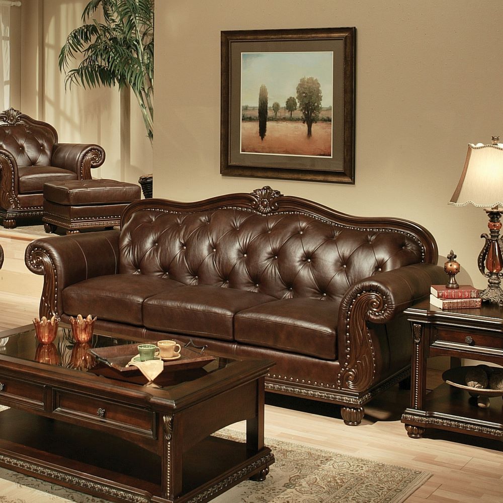 Anondale - Sofa - Espresso Top Grain Leather Match & Cherry, dark brown