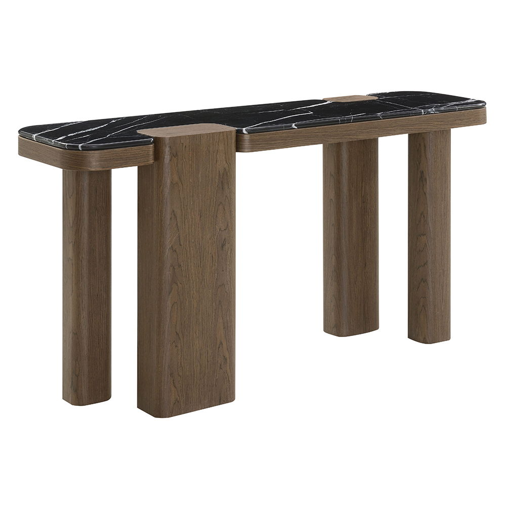 Dana - Console Table - Faux Marble Top, Black & Dark Walnut, black, view 2