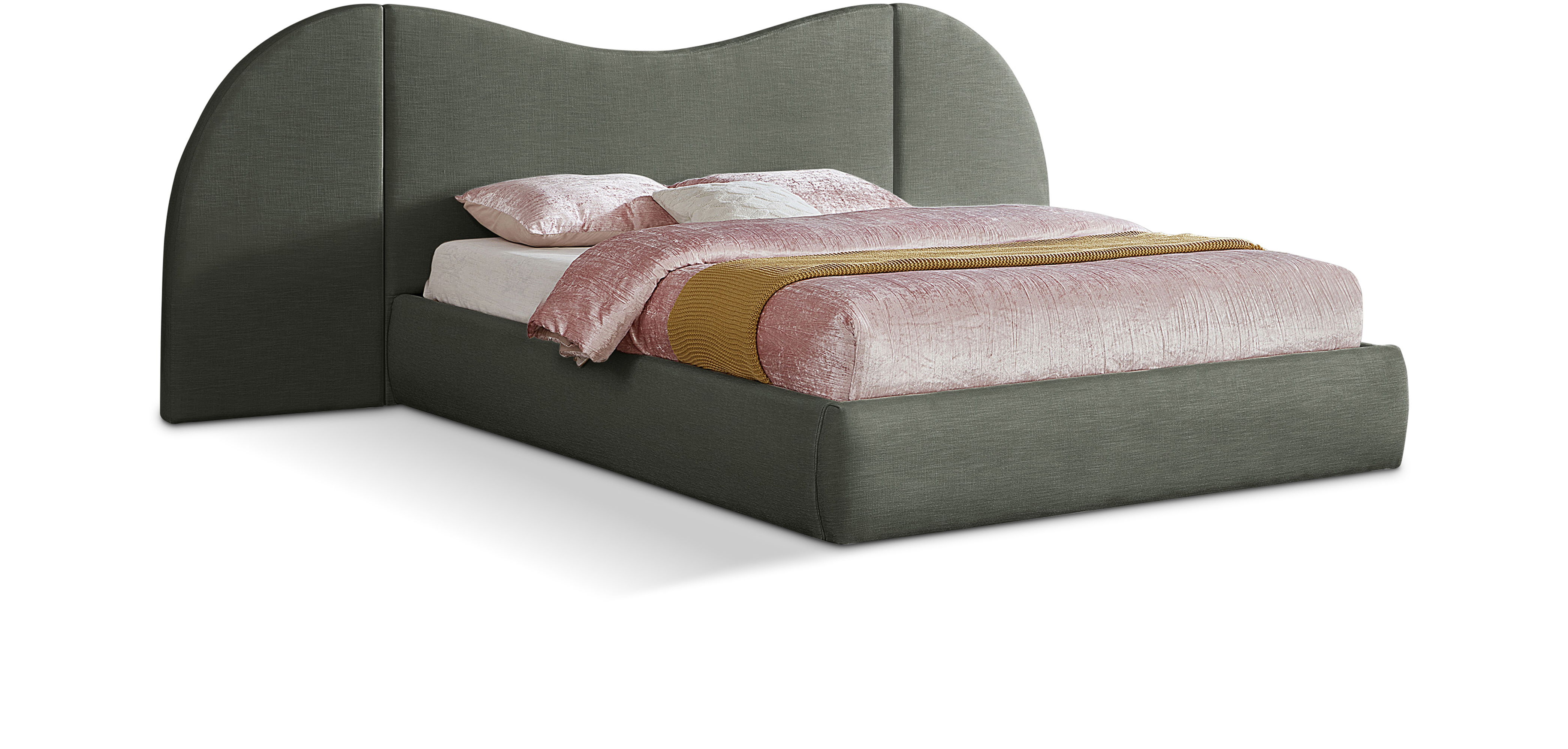 Everest - Linen Fabric Queen Bed - Olive Green