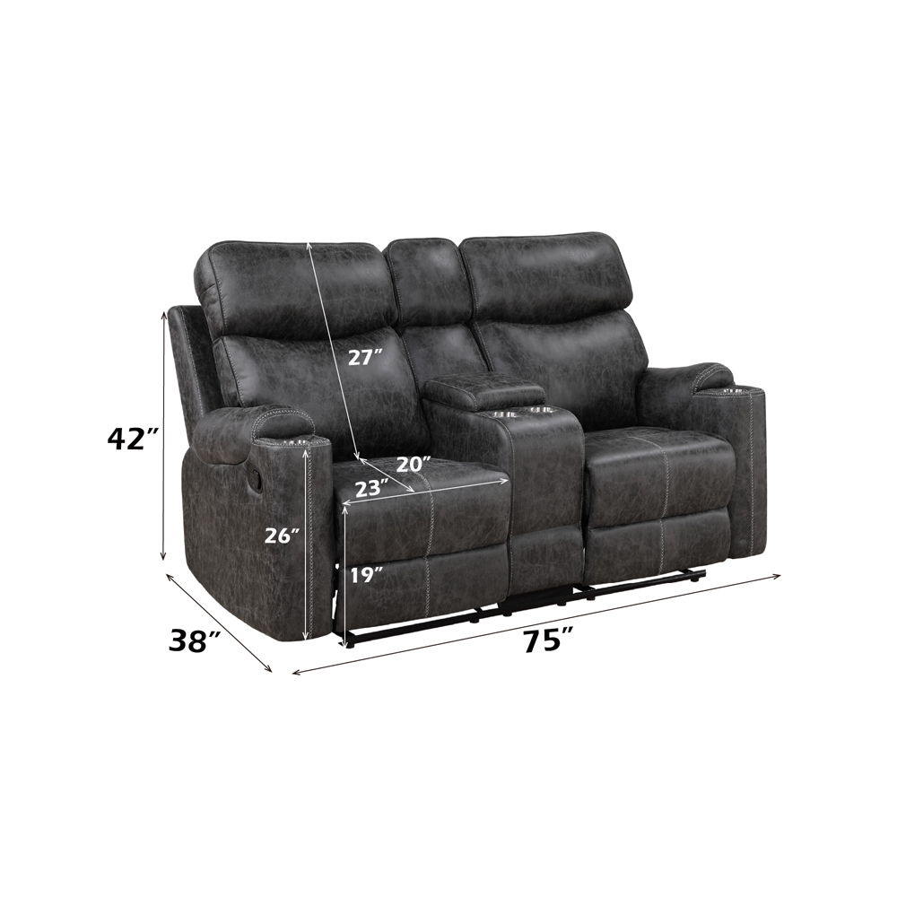Hirah - Motion Loveseat With Console & USB Port - Dark Gray Polish Microfiber, dark gray, view 6
