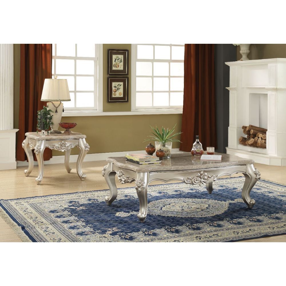 Bently - Coffee Table - Marble Top & Champagne, beige