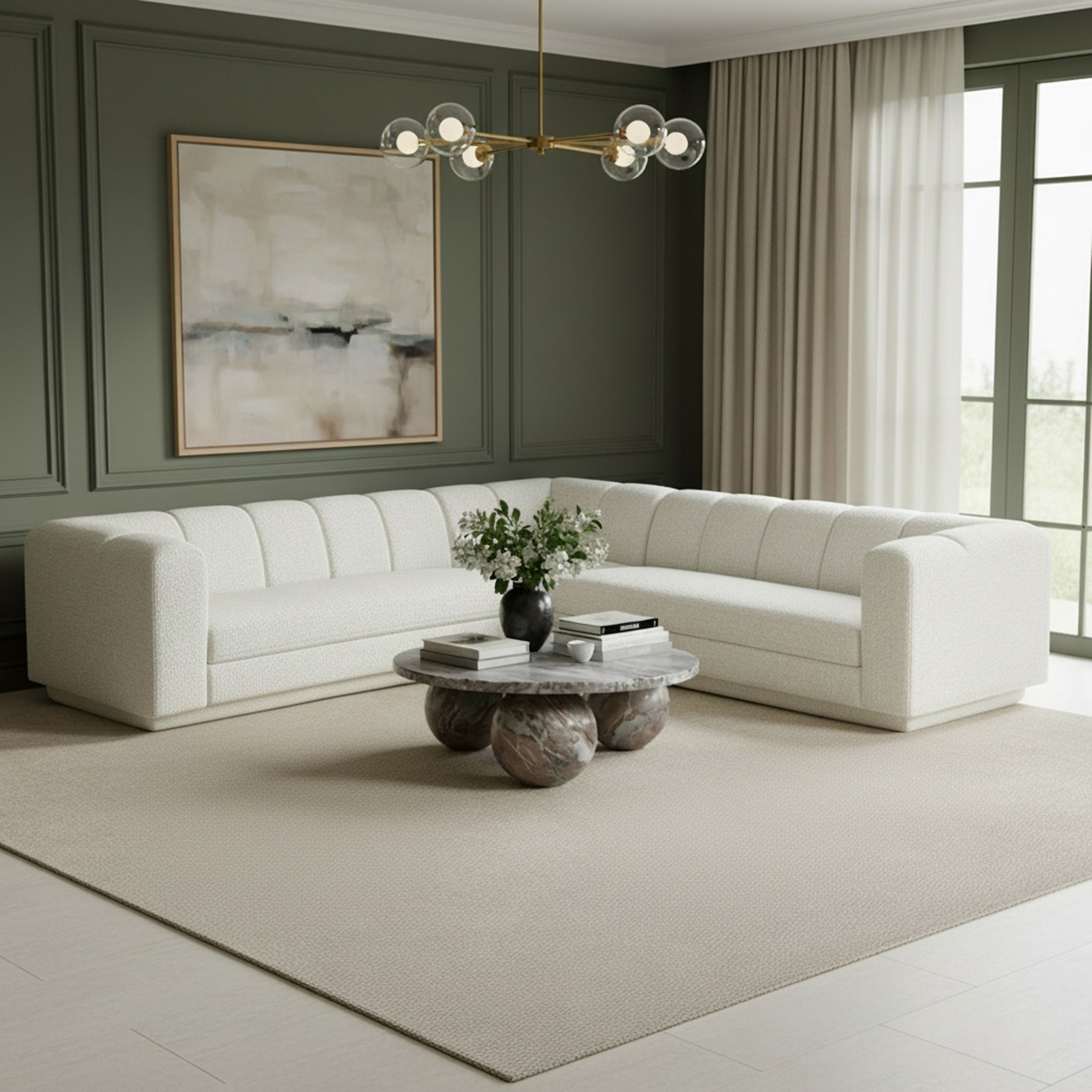Modari - Fabric Upholstered 3 Piece Modular Sectional - Cream