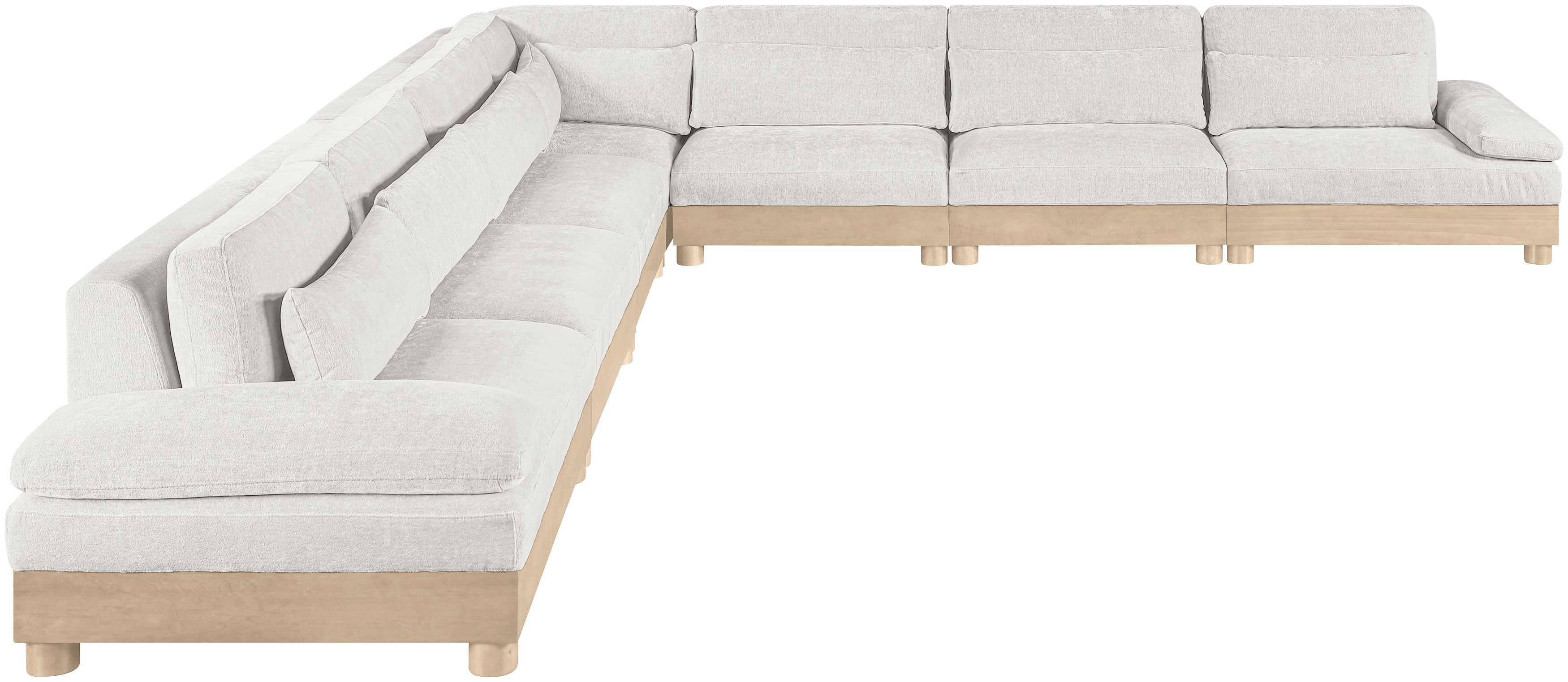 Turin - 167.75" Chenille Fabric Upholstered 7 Piece Modular Sectional - Cream / Natural Oak