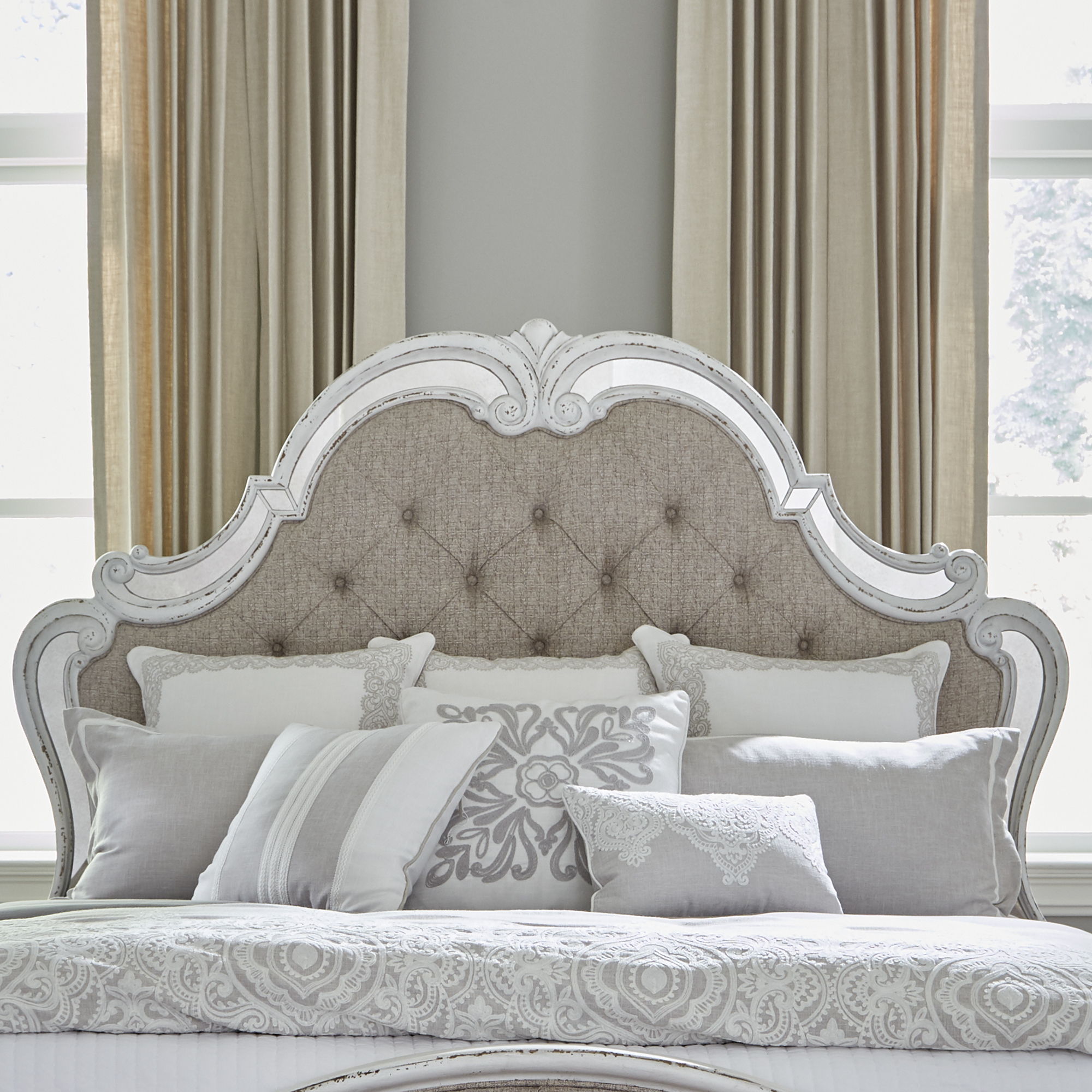 Liberty Furniture Magnolia Manor - King Upholstered Mirror Headboard - White