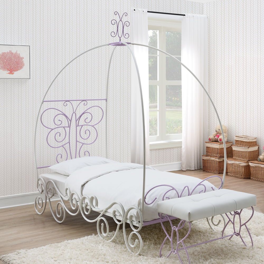 Priya II - Full Bed With Canopy - White & Light Synthetic Leather Rple, white, view 8