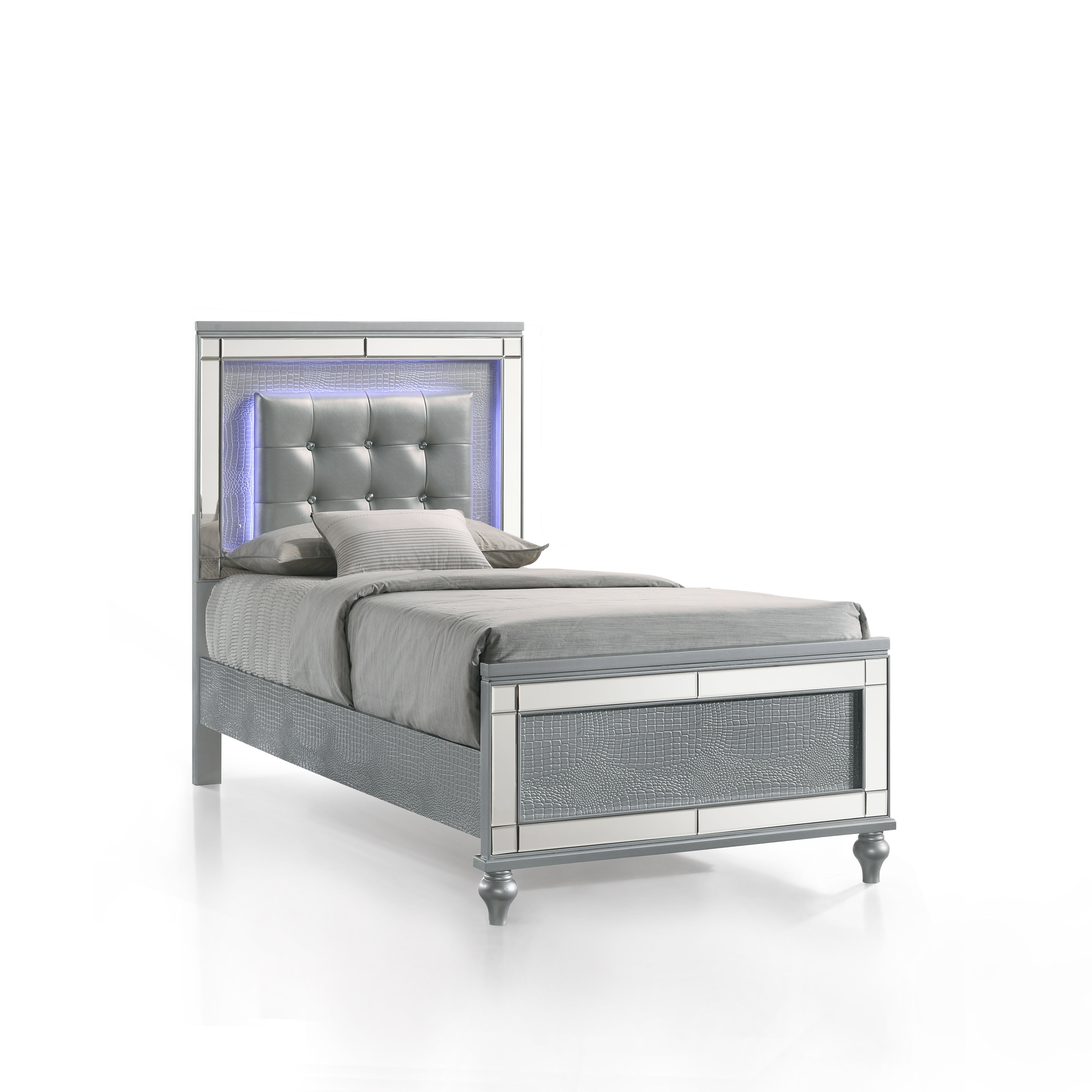 Valentino - 3/3 Twin Bed - Silver