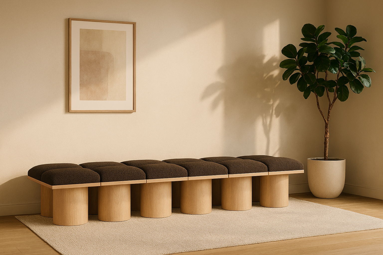 Pavilion - 108" 12 Piece Modular Bench With Natural Base - Brown