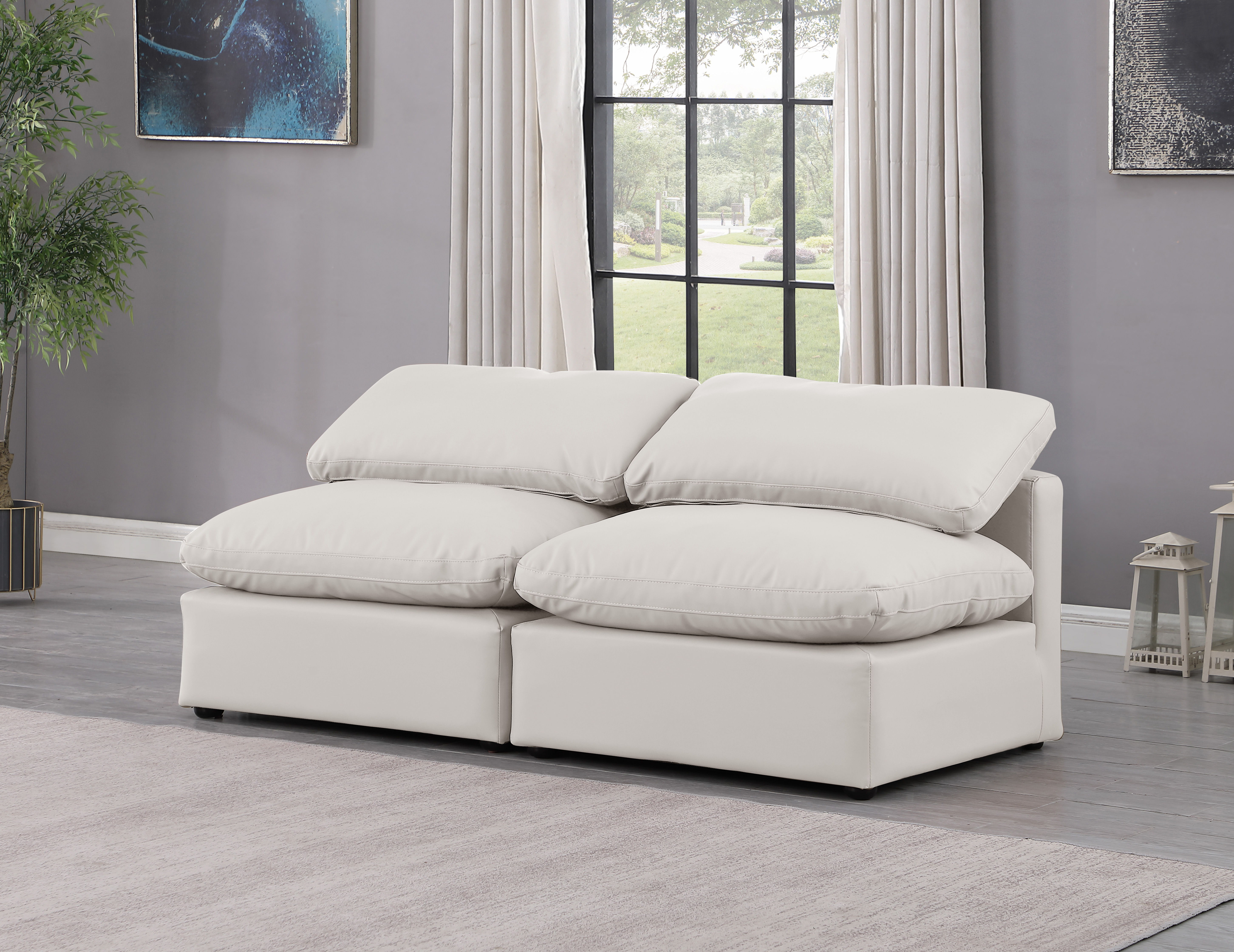 Indulge - Faux Leather 2 Piece Modular Armless Sofa - Cream