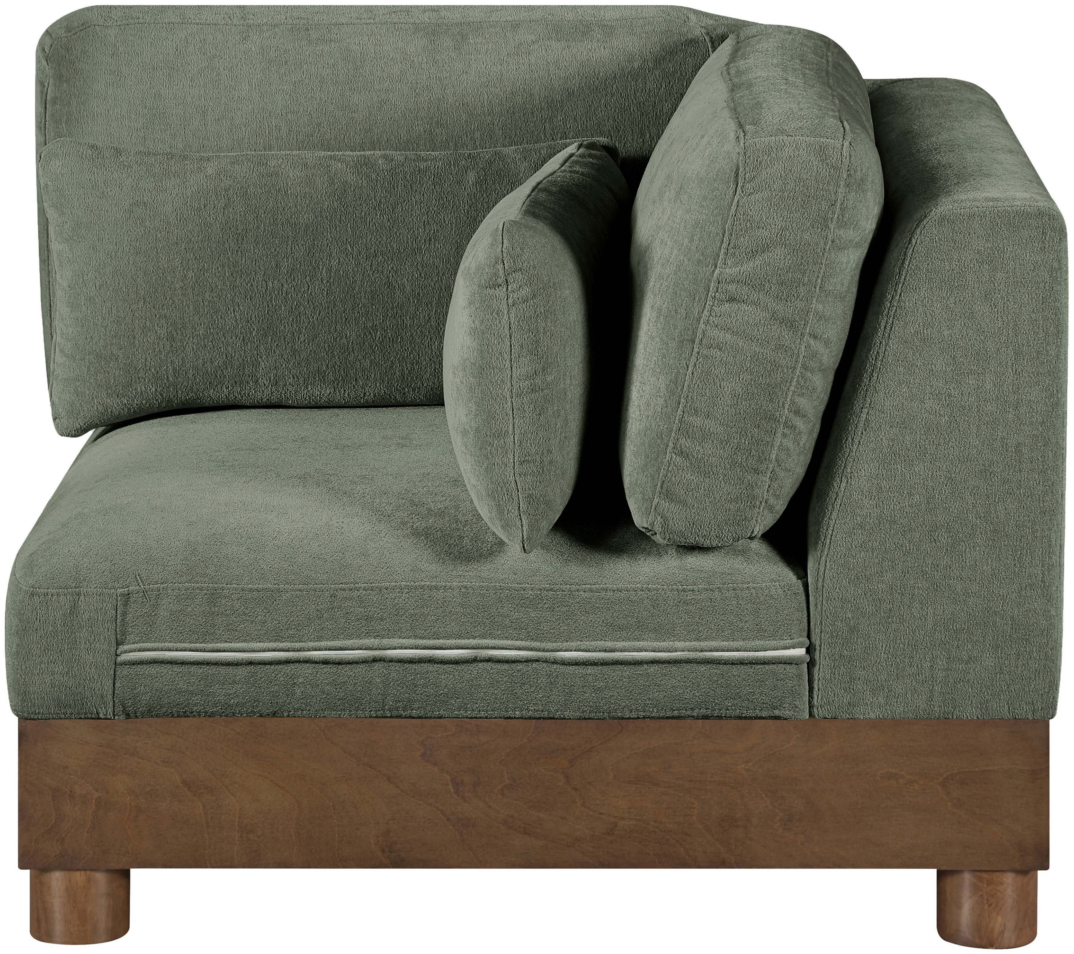 Turin - Chenille Fabric Upholstered Modular Corner Chair - Green / Brown Walnut