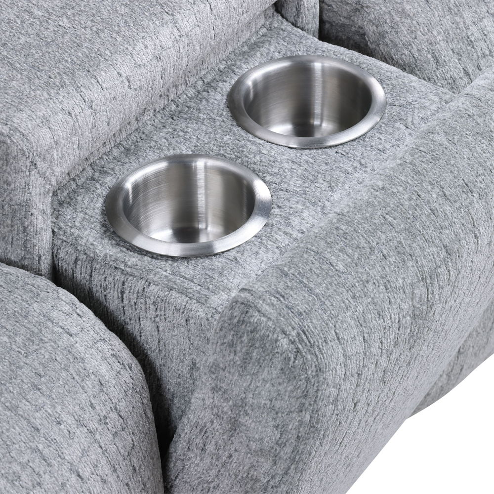 Fullar - Modular Console With Speaker & Cup Holder - Light Gray Chenille, light gray, view 8