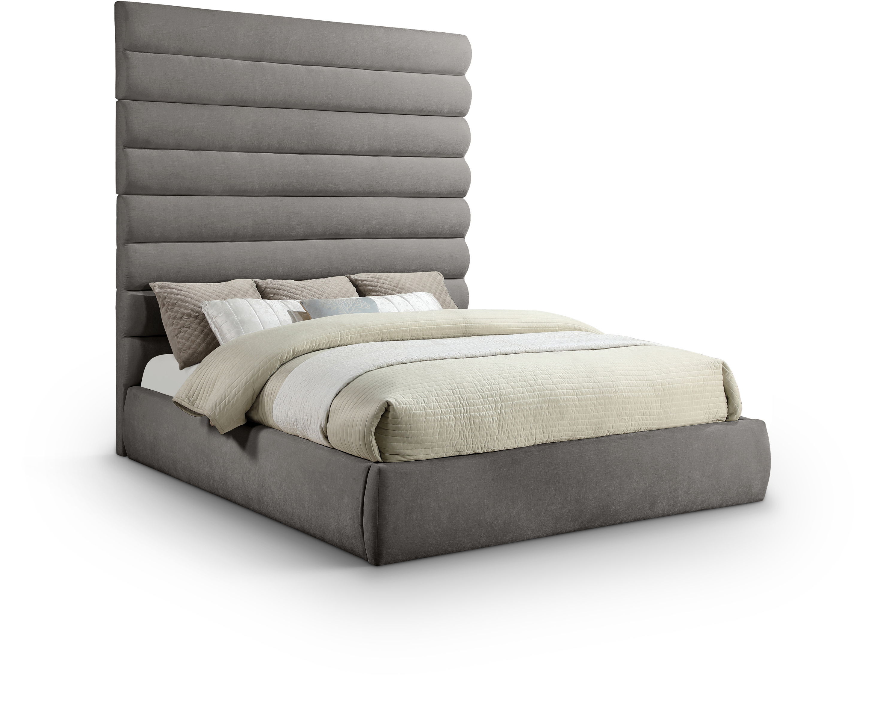 Adam - Chenille Fabric King Bed With 89" Headboard - Gray