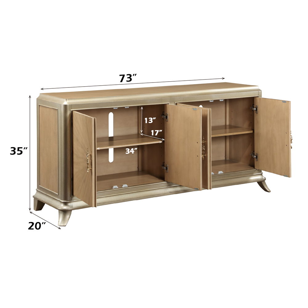 Dodie - Console Cabinet - Natural Oak Sunburst Pattern & Taupe Champaign, beige, view 4