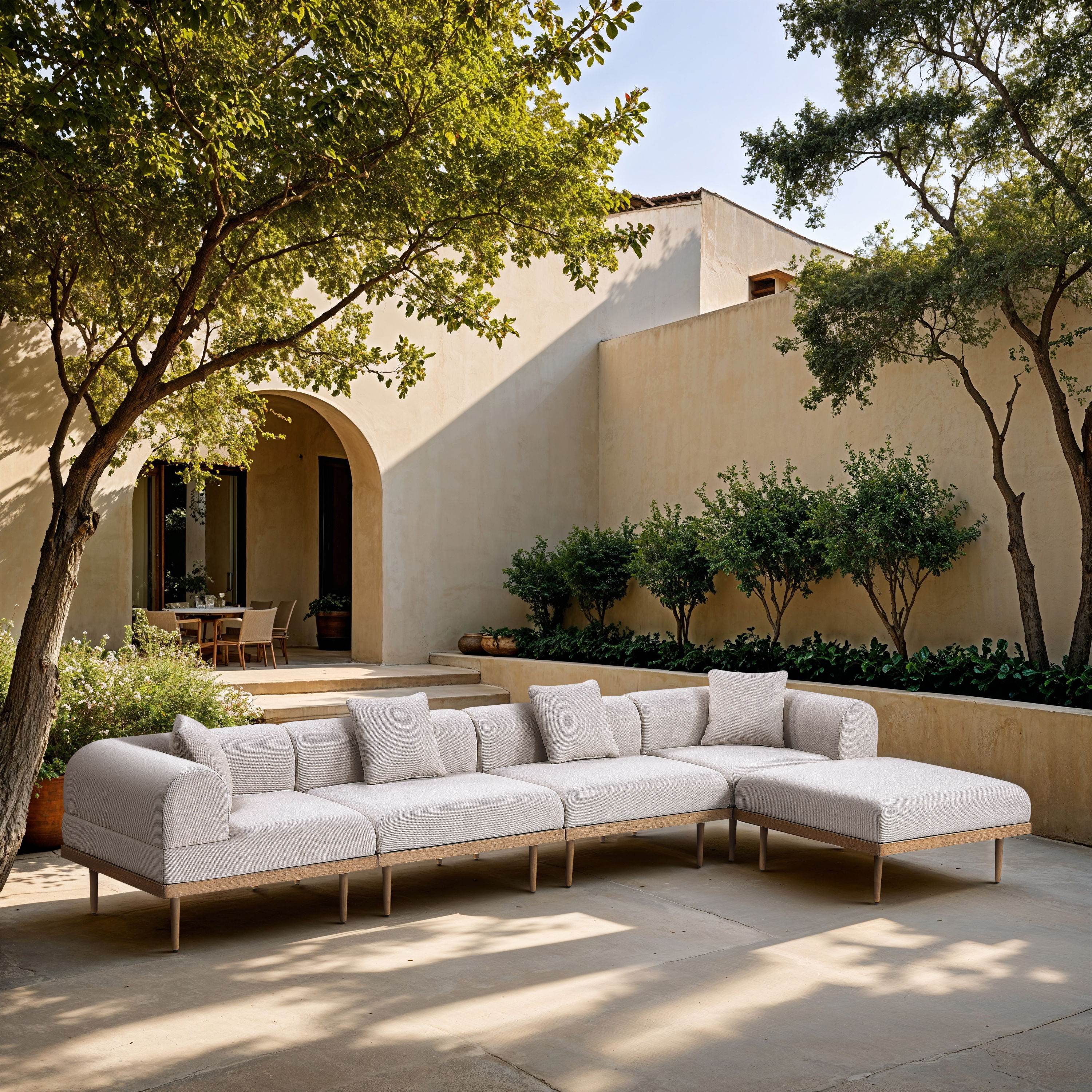Laguna - 5 Piece 142" Upholstered Outdoor Patio Modular Sectional - Beige