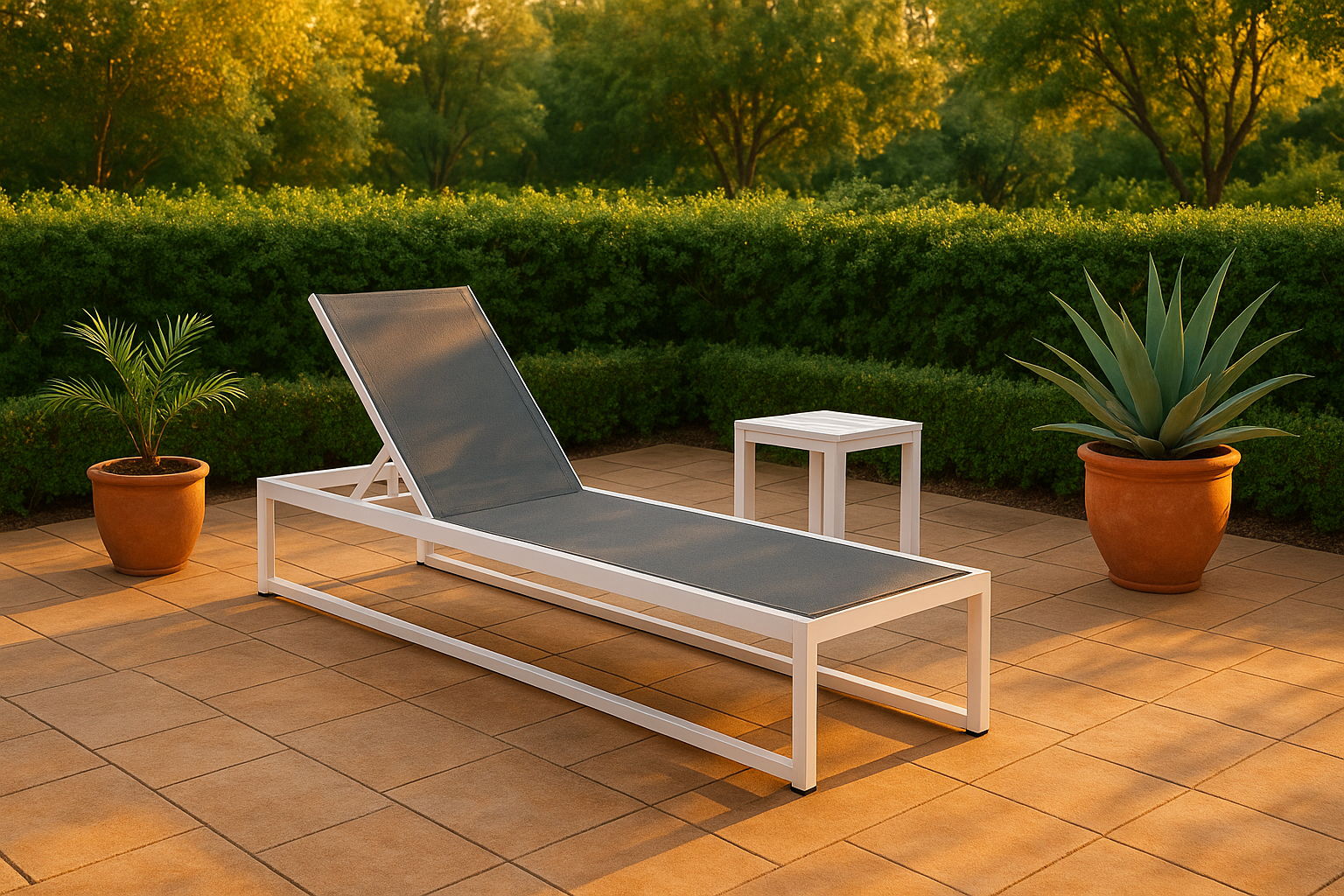 Maldives - Mesh Water Resistant Outdoor Patio Adjustable Sun Chaise Lounge Chair With White Base - Gray