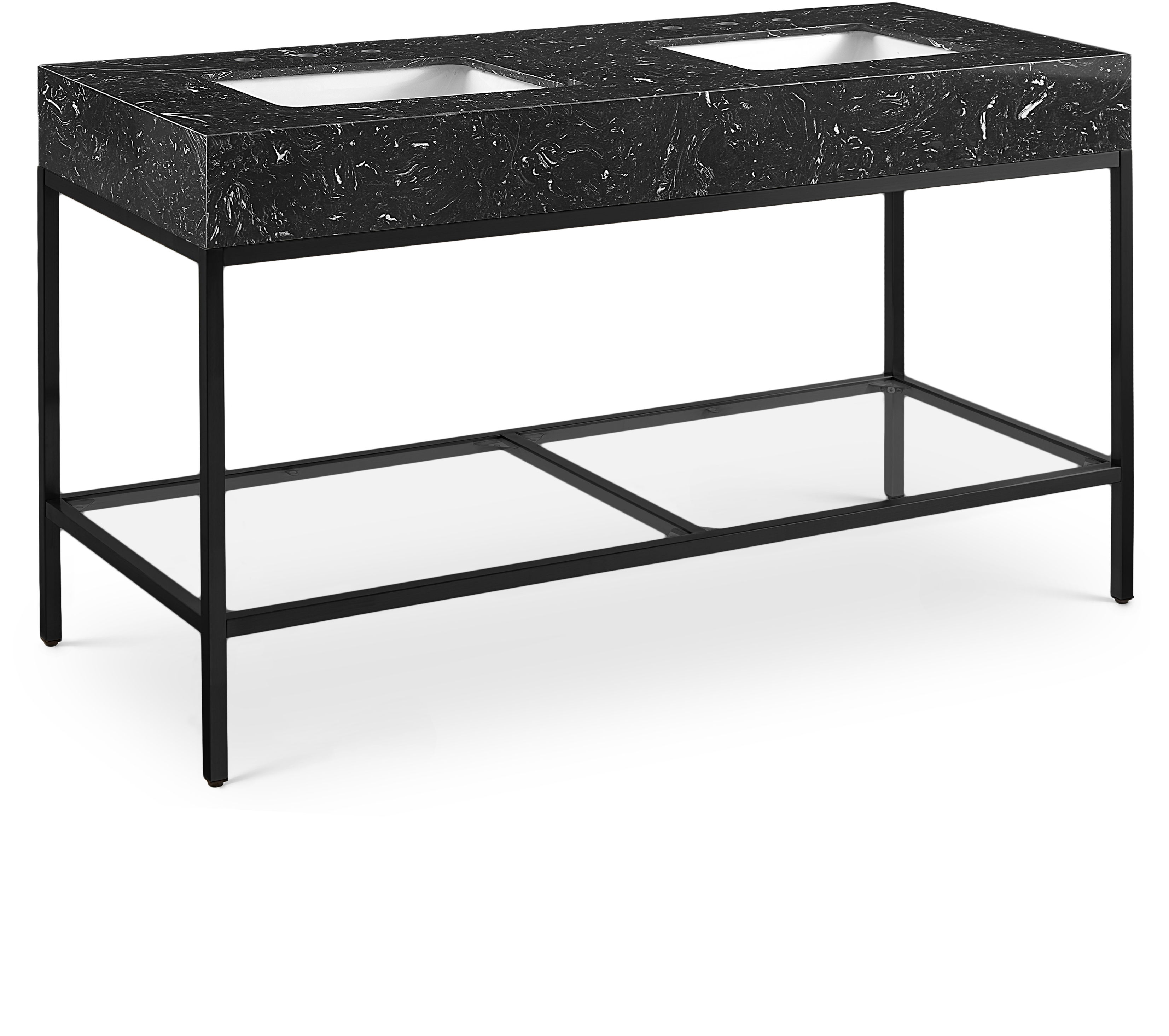 Marmo - 60" Engineered Marble Bathroom Vanity With Black Base - Black