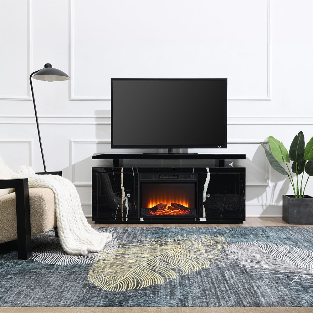 Drisana - TV Stand With Fireplace - Black Mirrored, black, view 7